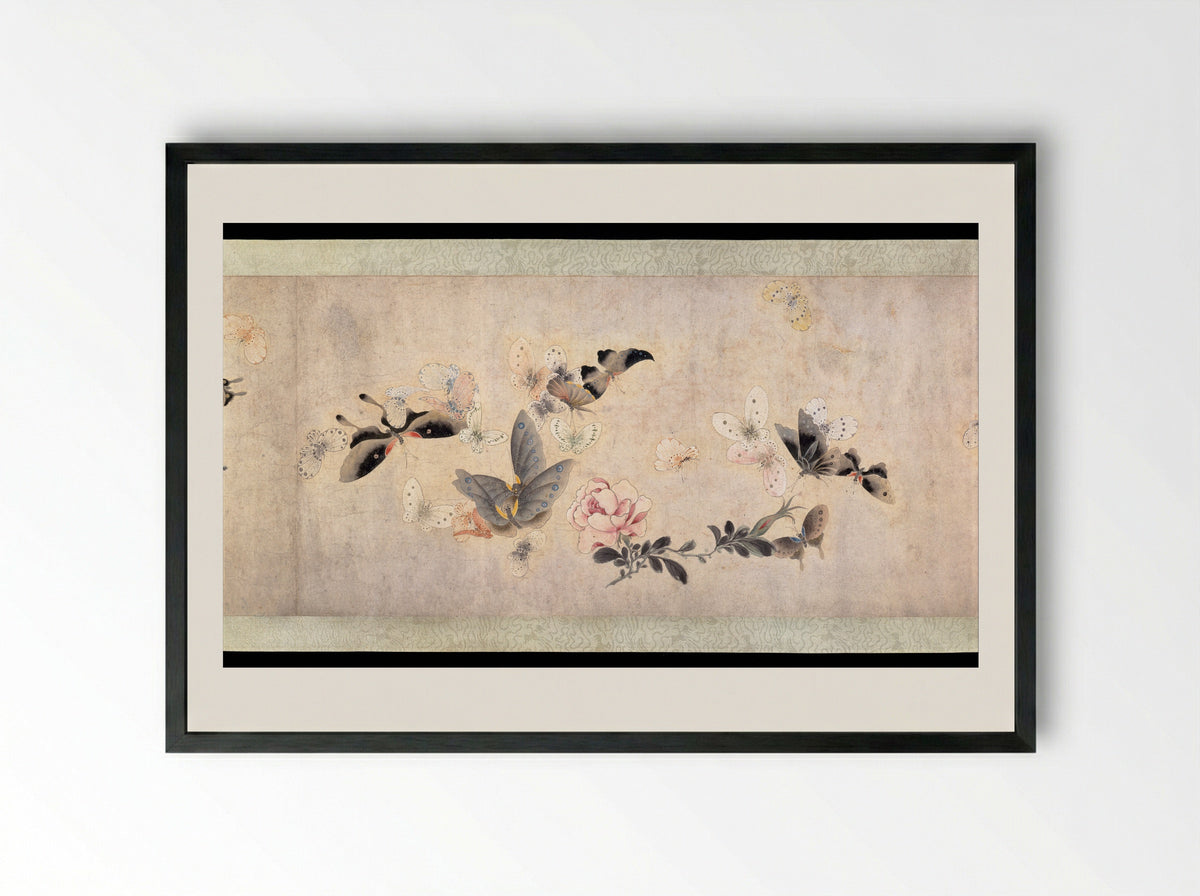 Flowers and Butterflies - Ma Quan - Framed Print Black