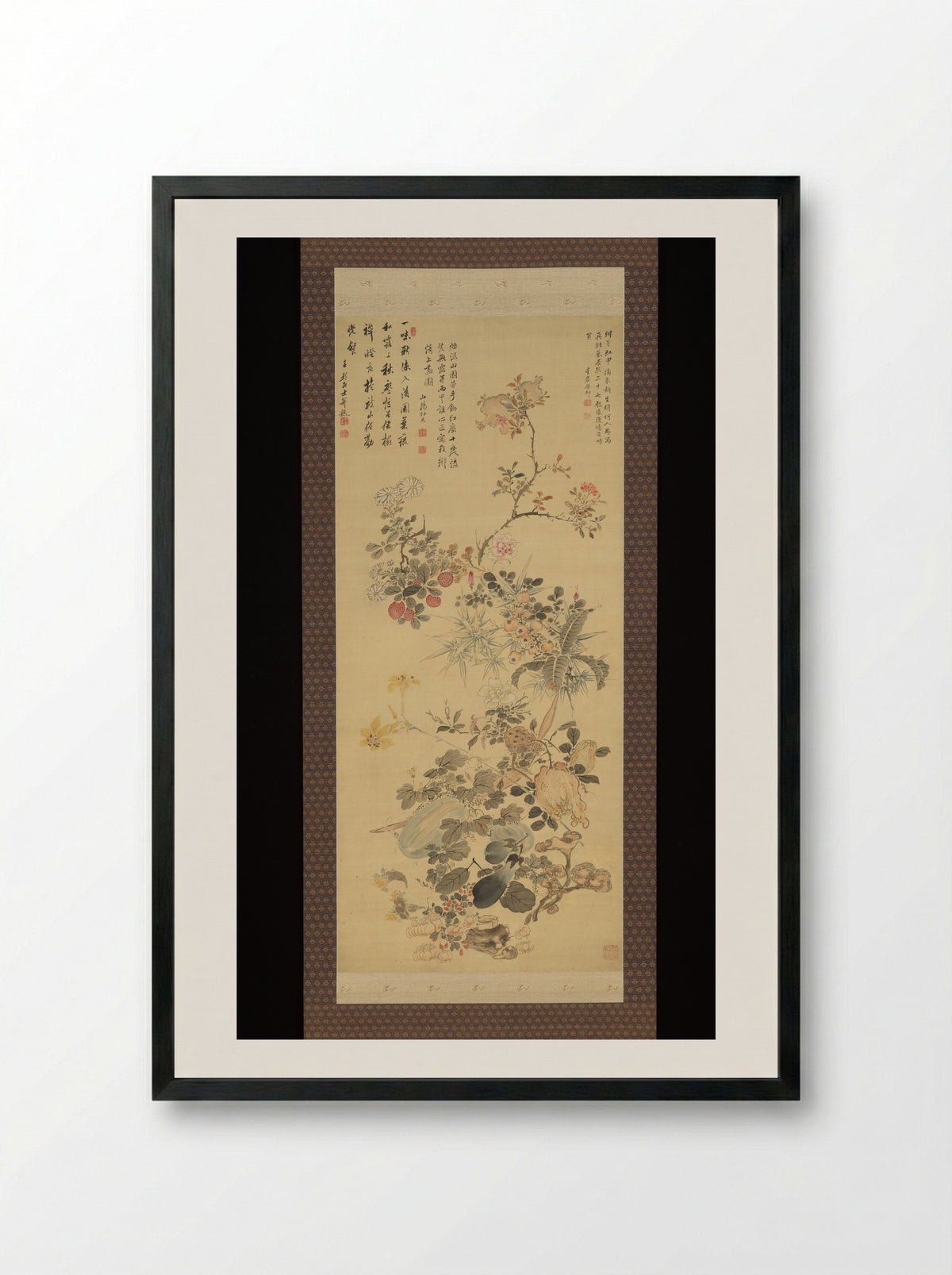 Flowers and Fruits - Uragami Shunkin - Framed Print Black