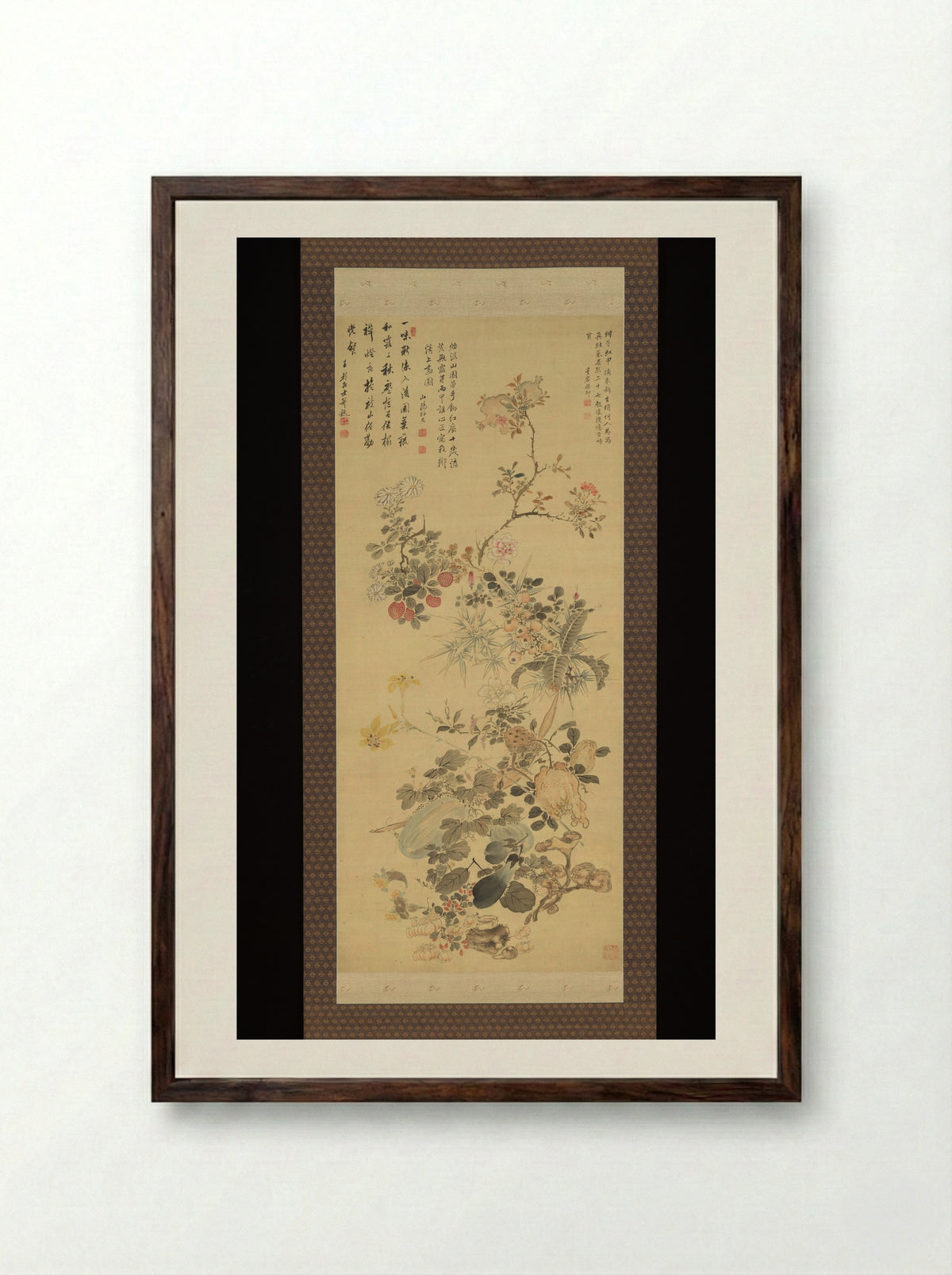 Flowers and Fruits - Uragami Shunkin - Framed Print Dark Wood