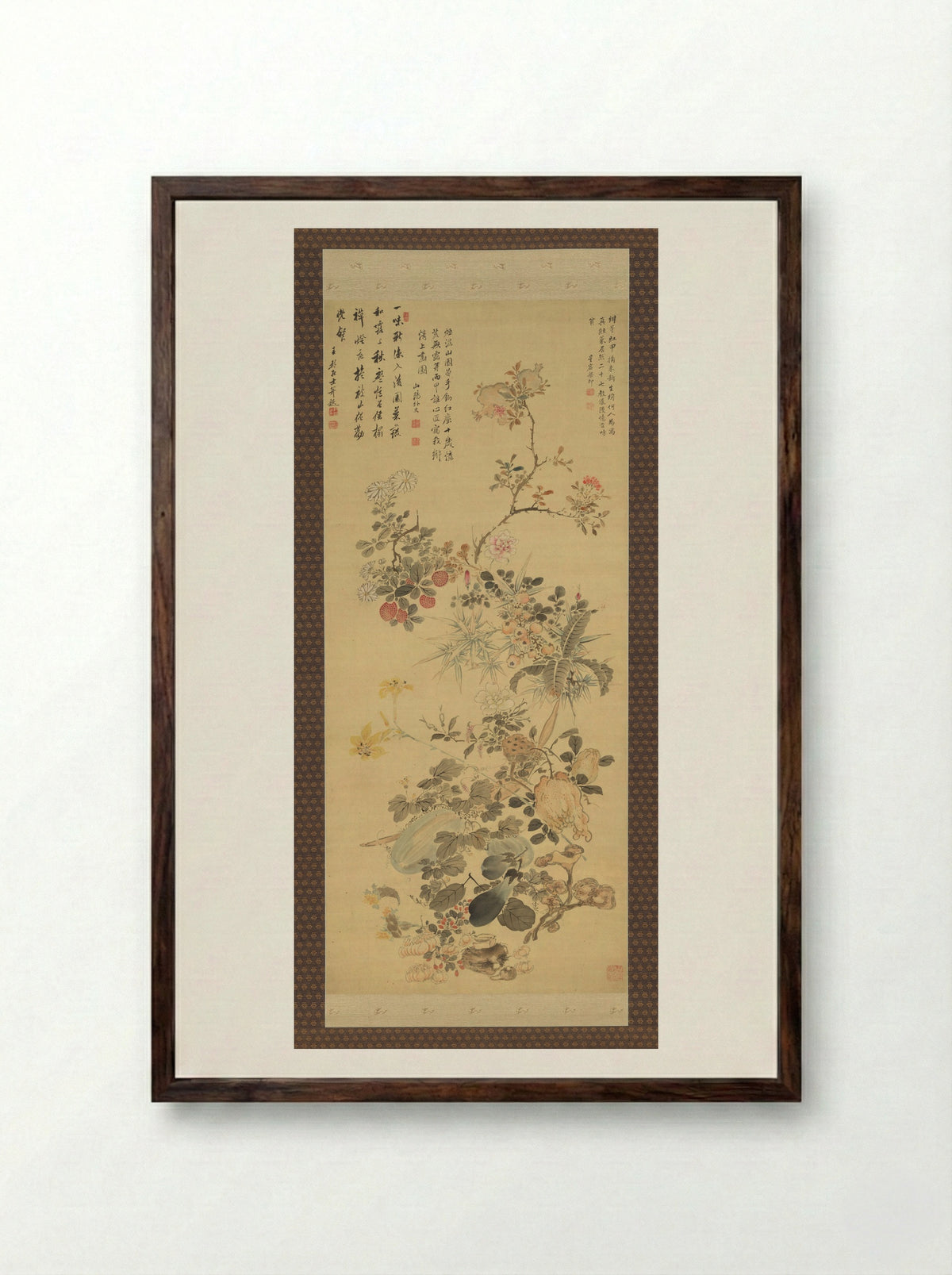 Flowers and Fruits - Uragami Shunkin - Framed Print Dark Wood