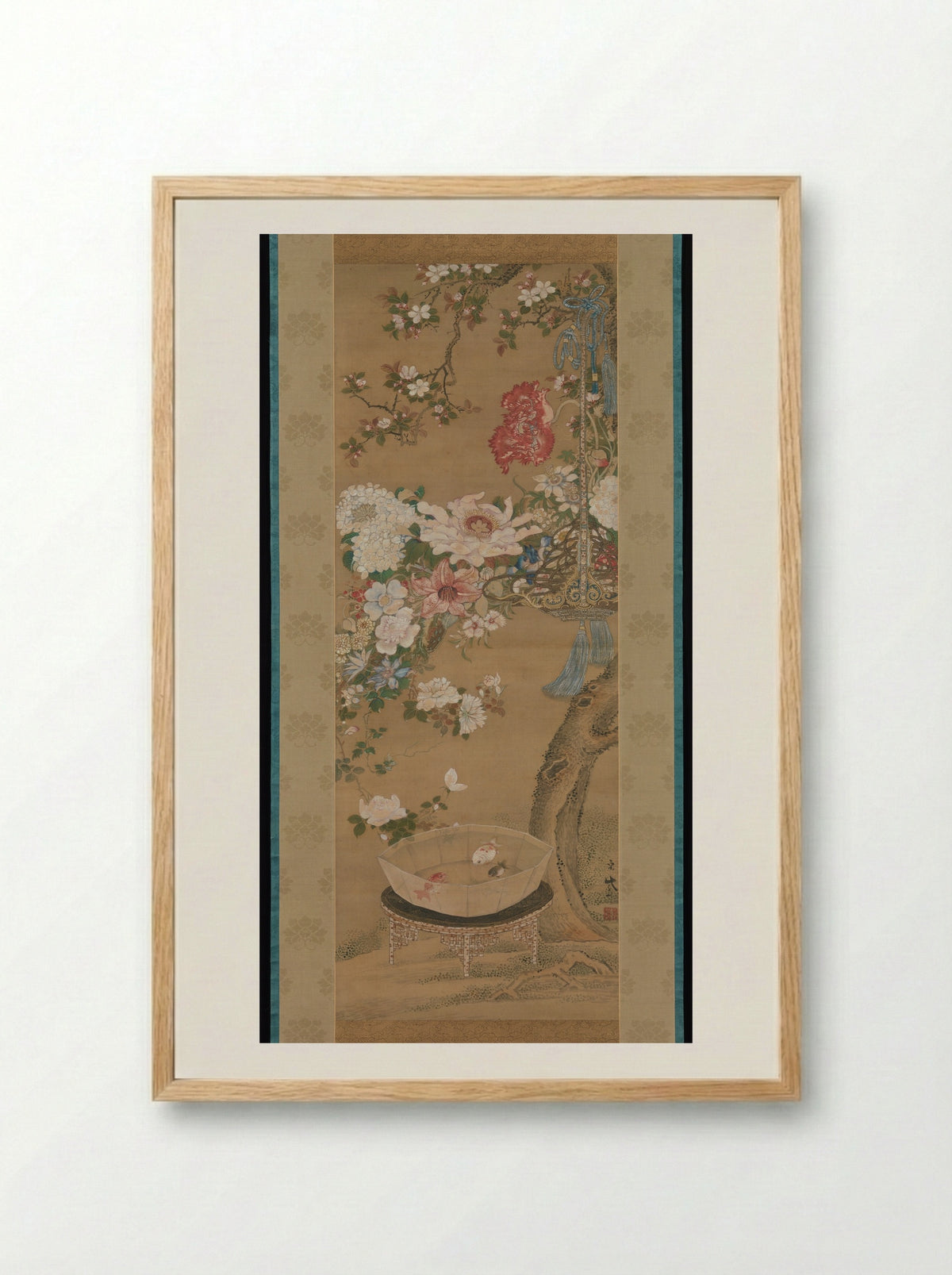 Flowers and Goldfish - Sō Shizan - Framed Print Wood