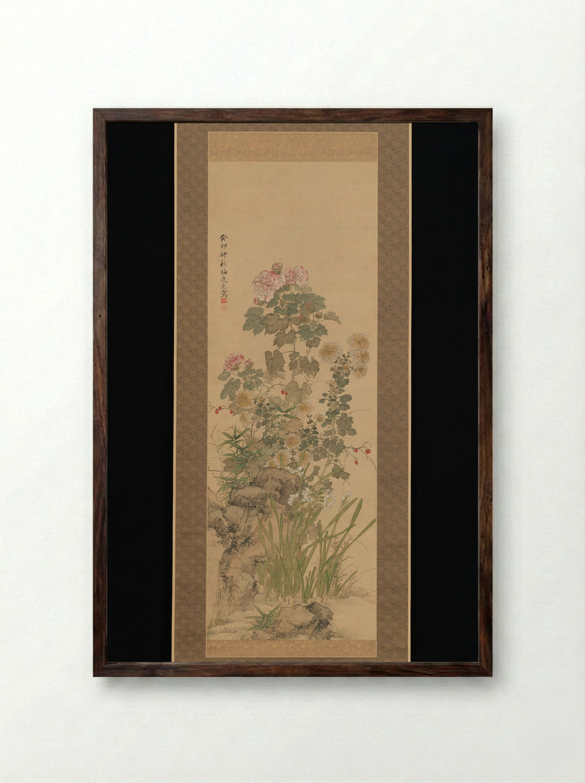 Flowers and Grasses of Autumn - Yamamoto Baiitsu - Framed Print Dark Wood