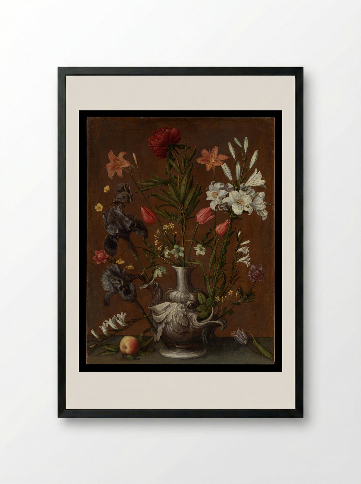 Flowers in a Grotesque Vase - Orsola Maddalena Caccia - Framed Print Black