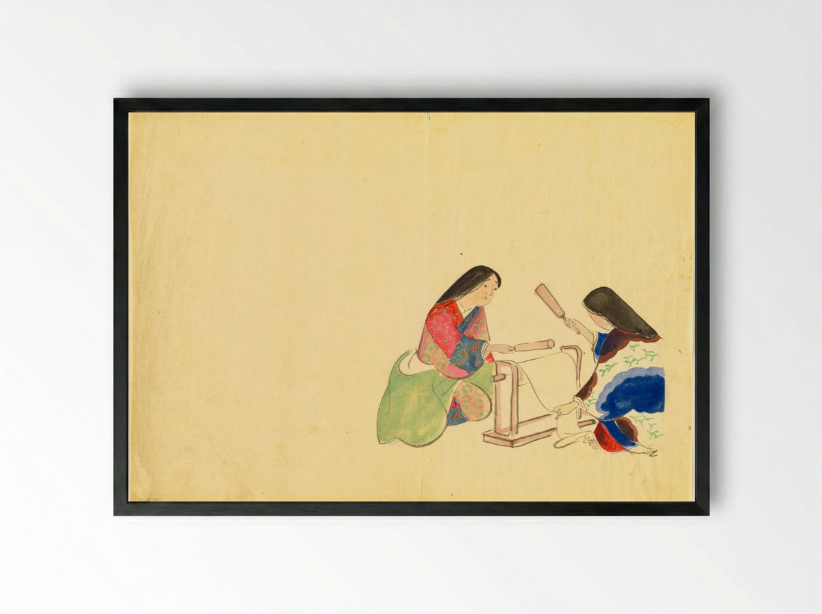 Flowers of a Hundred Worlds (Momoyogusa): Fulling Silk (Uchiginu) - Kamisaka Sekka - Framed Print Black