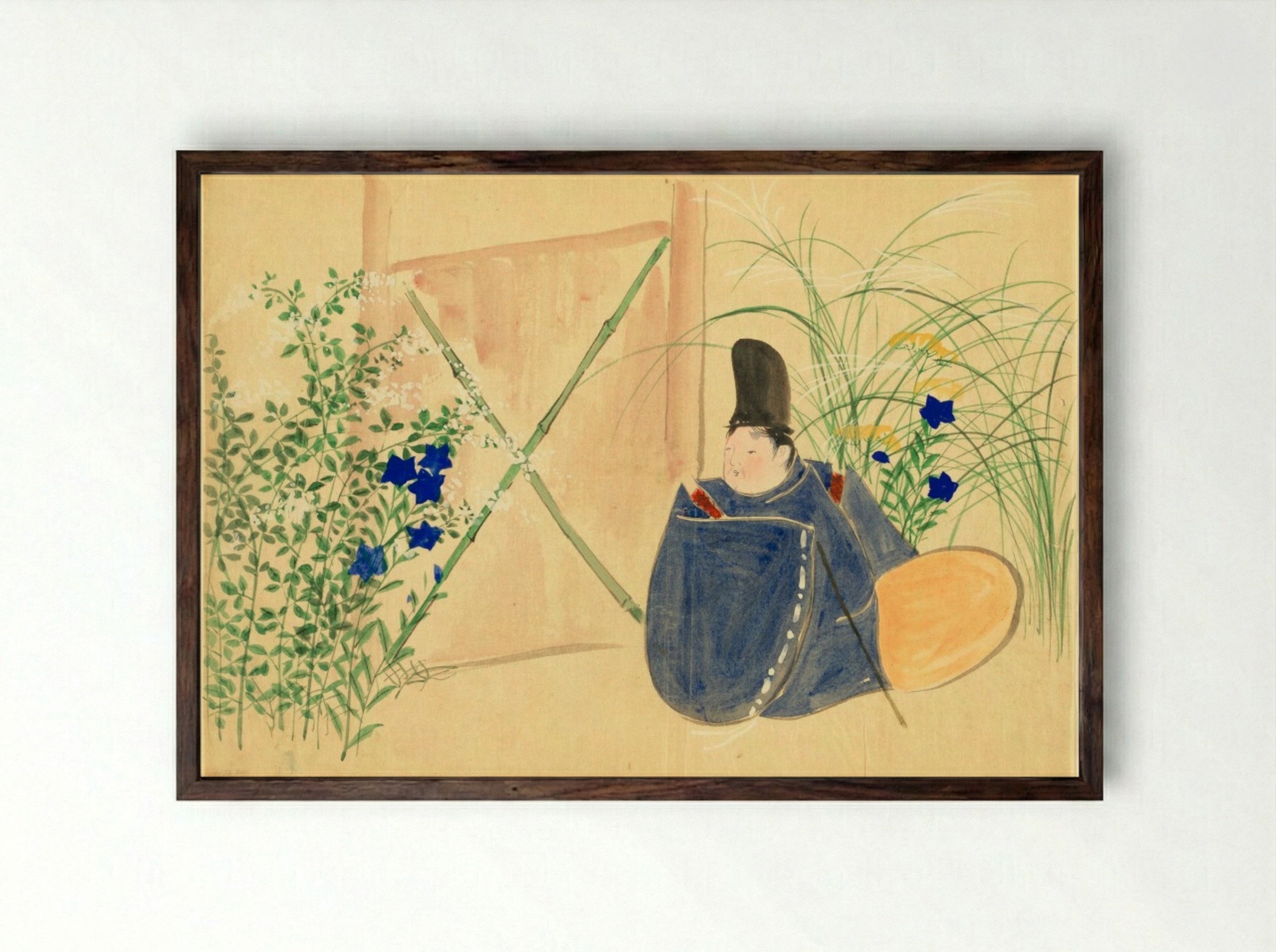 Flowers of a Hundred Worlds (Momoyogusa): Nakaguni - Kamisaka Sekka - Framed Print Dark Wood