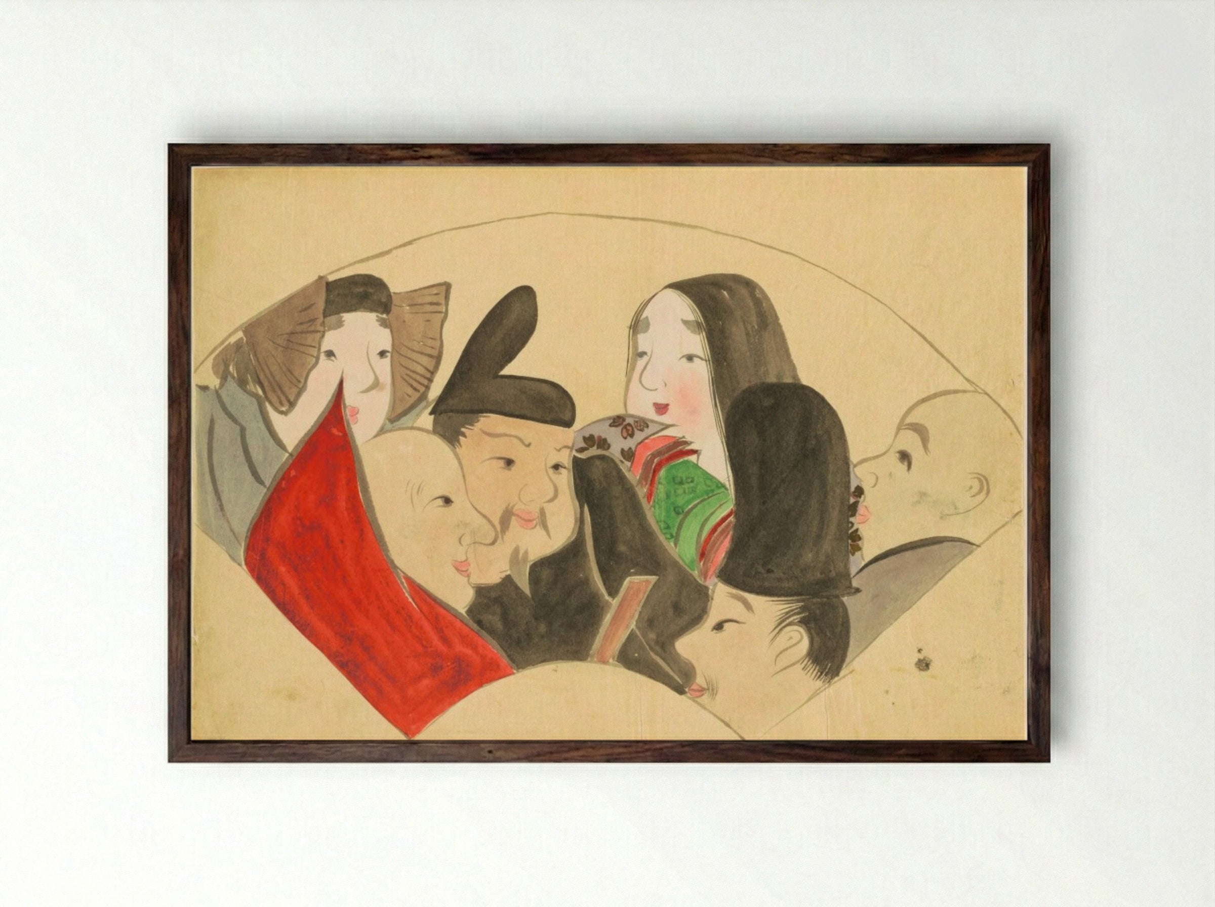Flowers of a Hundred Worlds (Momoyogusa): Six Poetic Immortals (Rokkasen) - Kamisaka Sekka - Framed Print Dark Wood