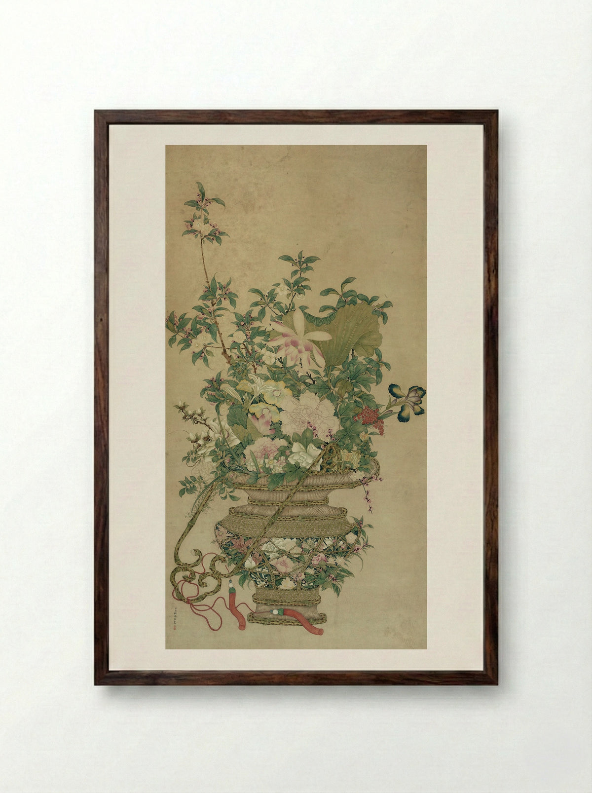 Flowers of the Four Seasons - Fine Art Print - Framed Print Dark Wood