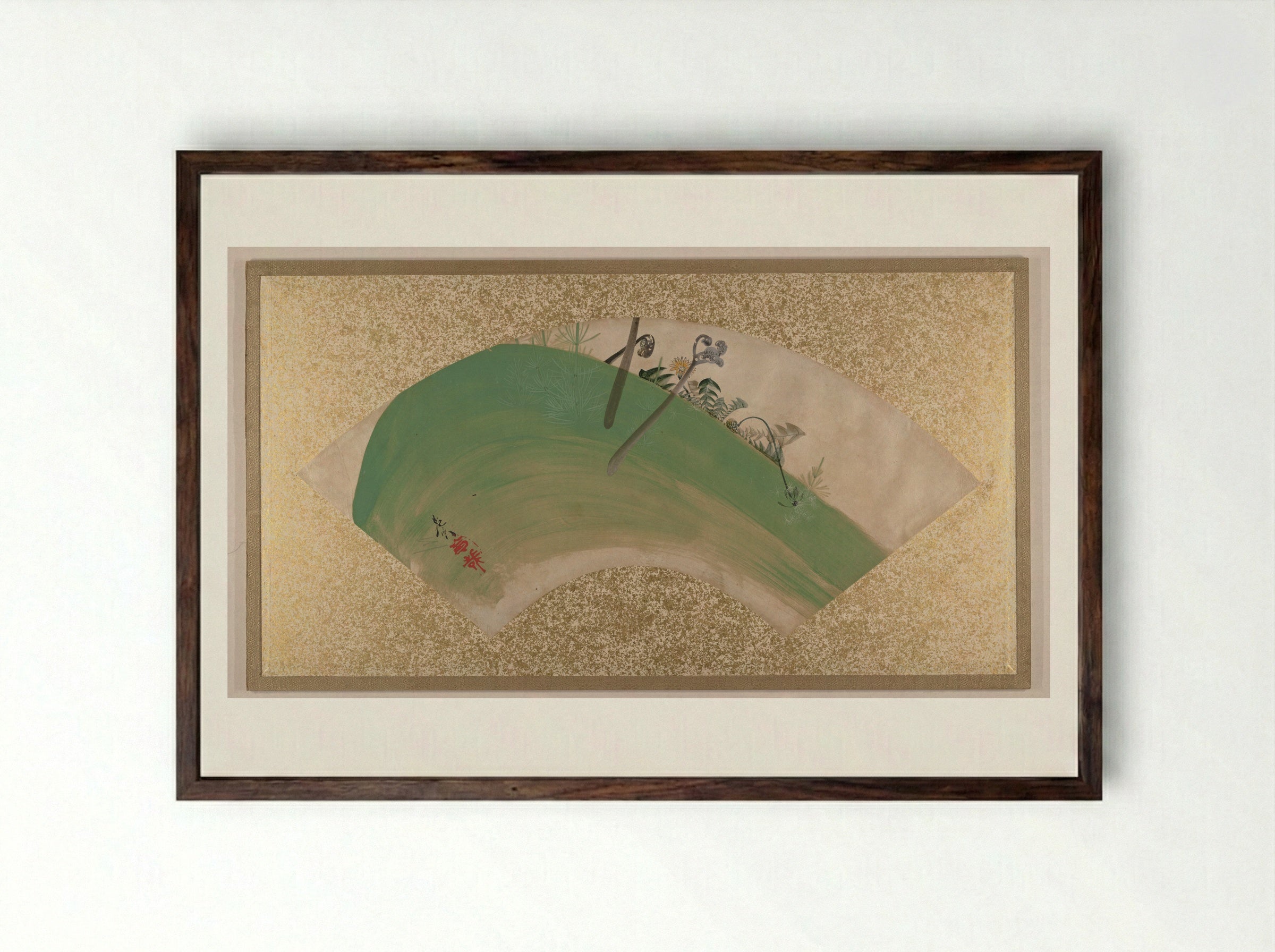 Flowers on Grass - Shibata Zeshin - Framed Print Dark Wood