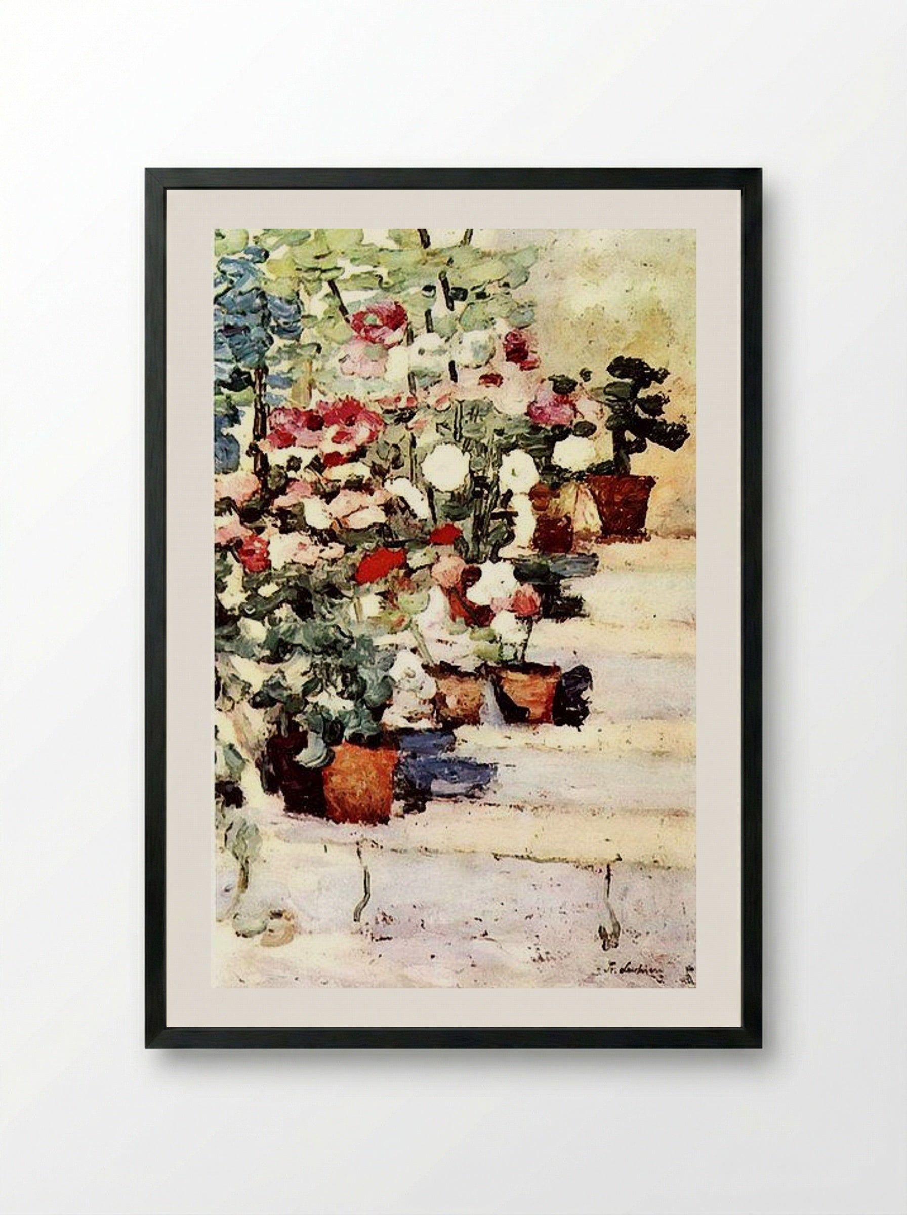 Flowers on the Stairs - Stefan Luchian - Framed Print Black