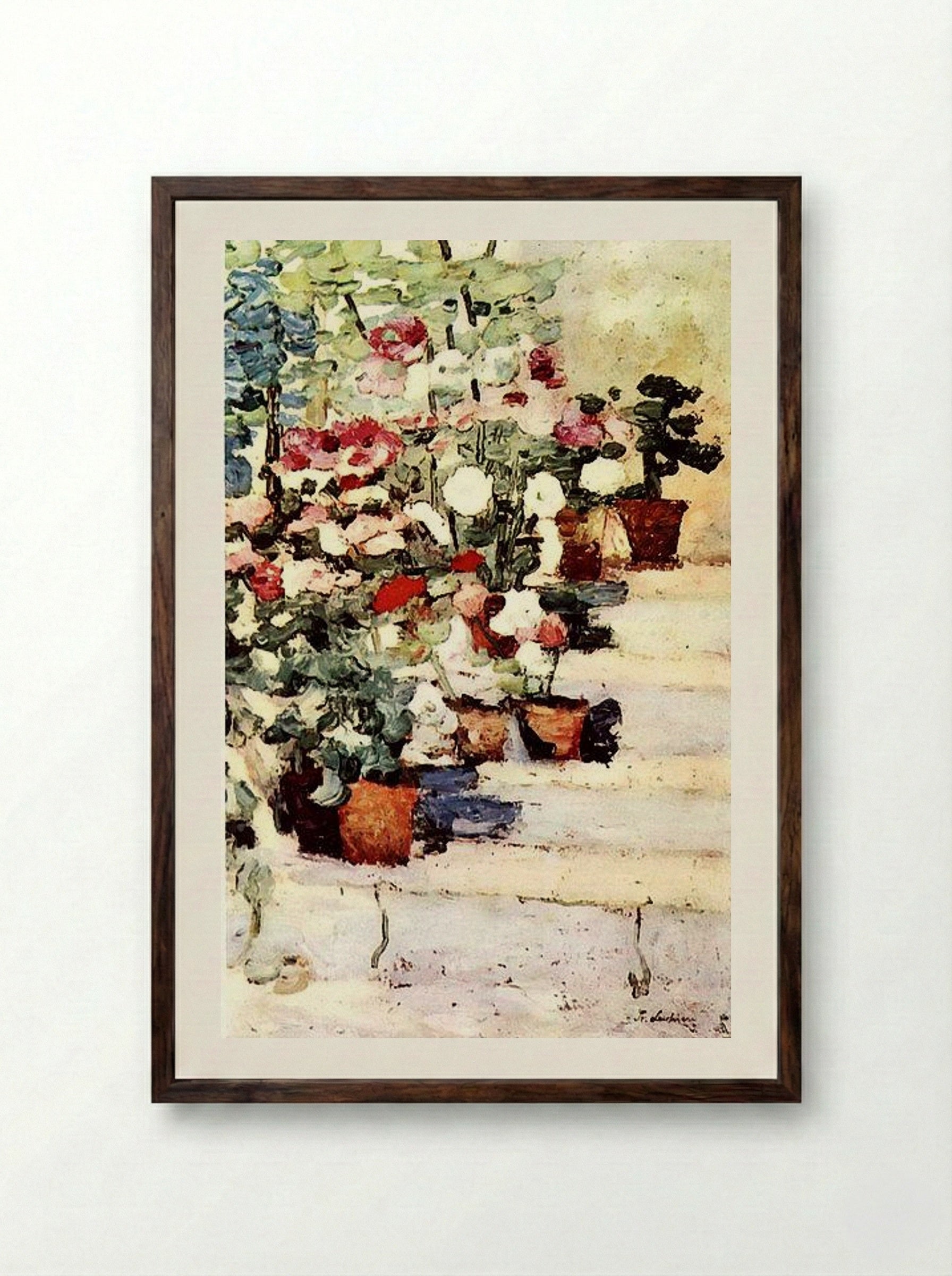 Flowers on the Stairs - Stefan Luchian - Framed Print Dark Wood