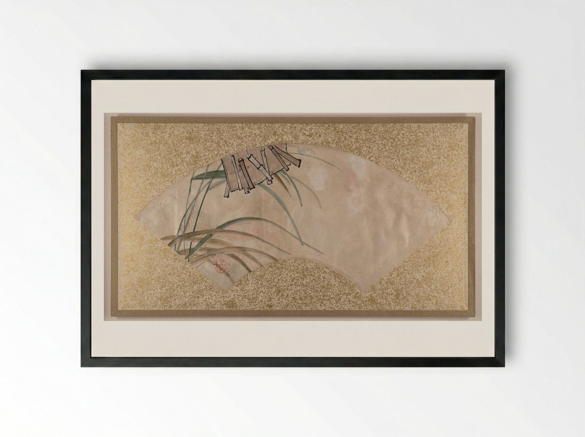 Flowers (pink and white) and Leaves, Clappers - Shibata Zeshin - Framed Print Black