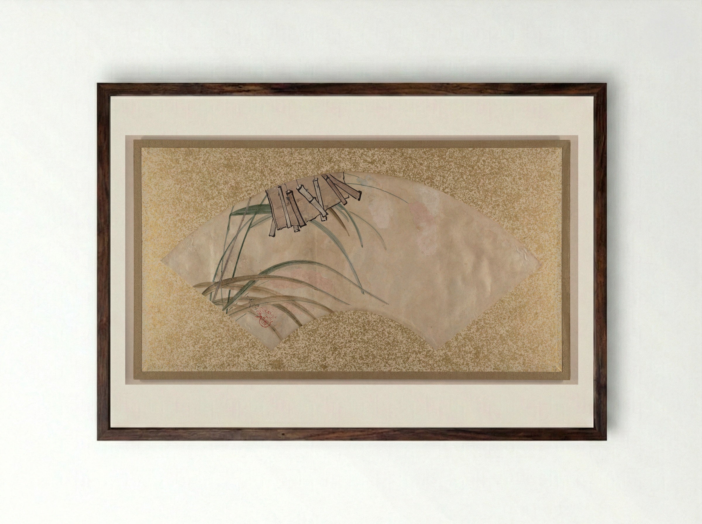 Flowers (pink and white) and Leaves, Clappers - Shibata Zeshin - Framed Print Dark Wood