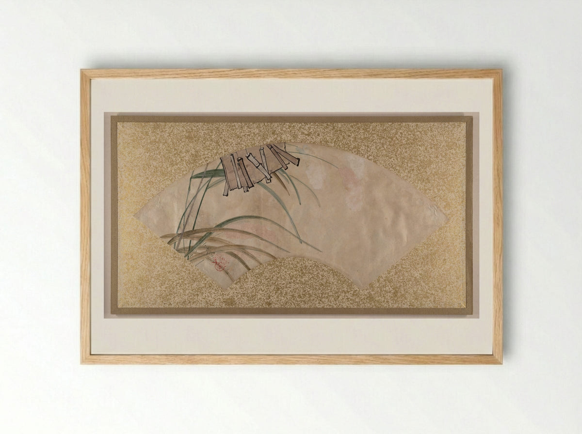 Flowers (pink and white) and Leaves, Clappers - Shibata Zeshin - Framed Print Wood