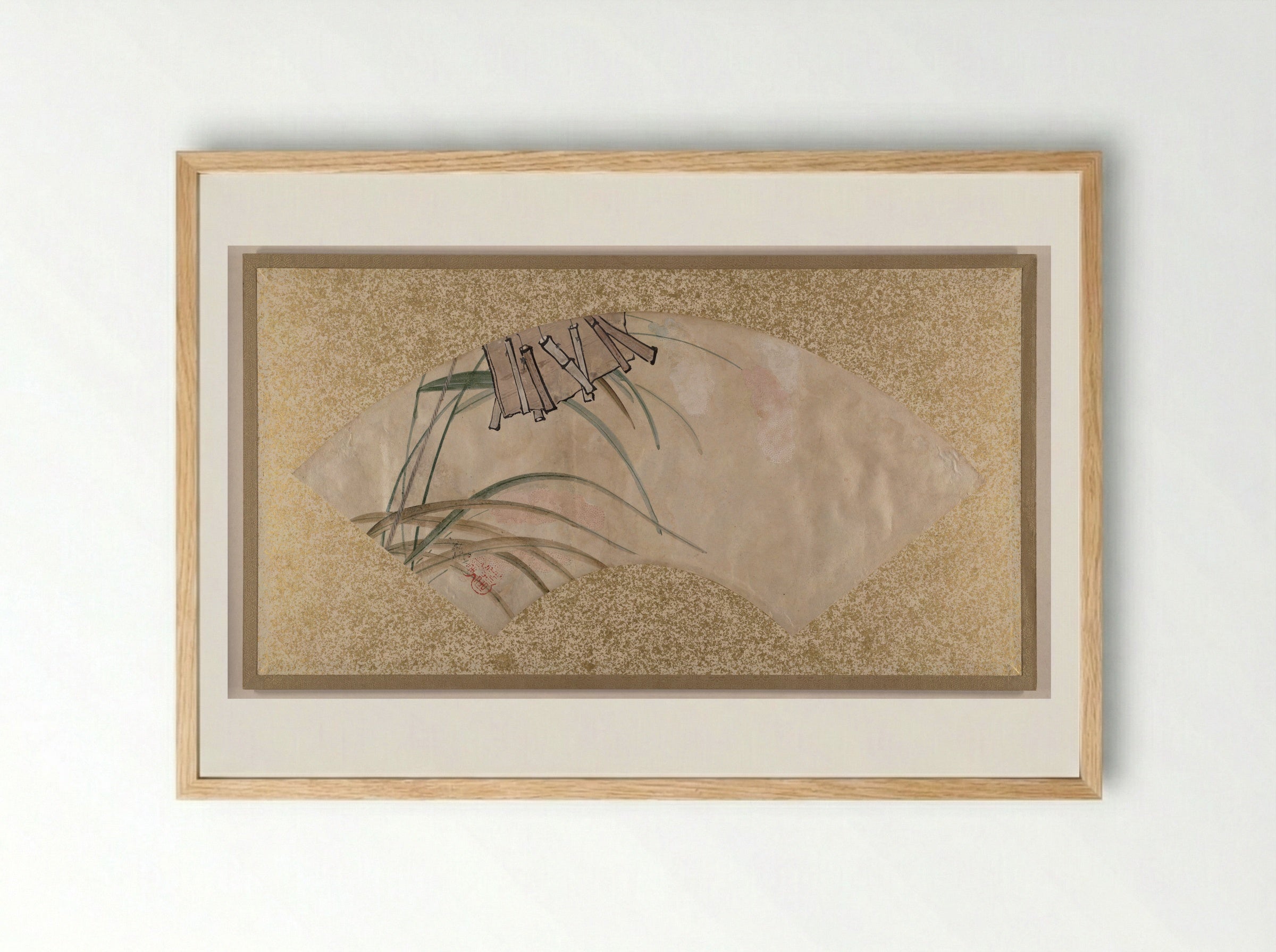 Flowers (pink and white) and Leaves, Clappers - Shibata Zeshin - Framed Print Wood