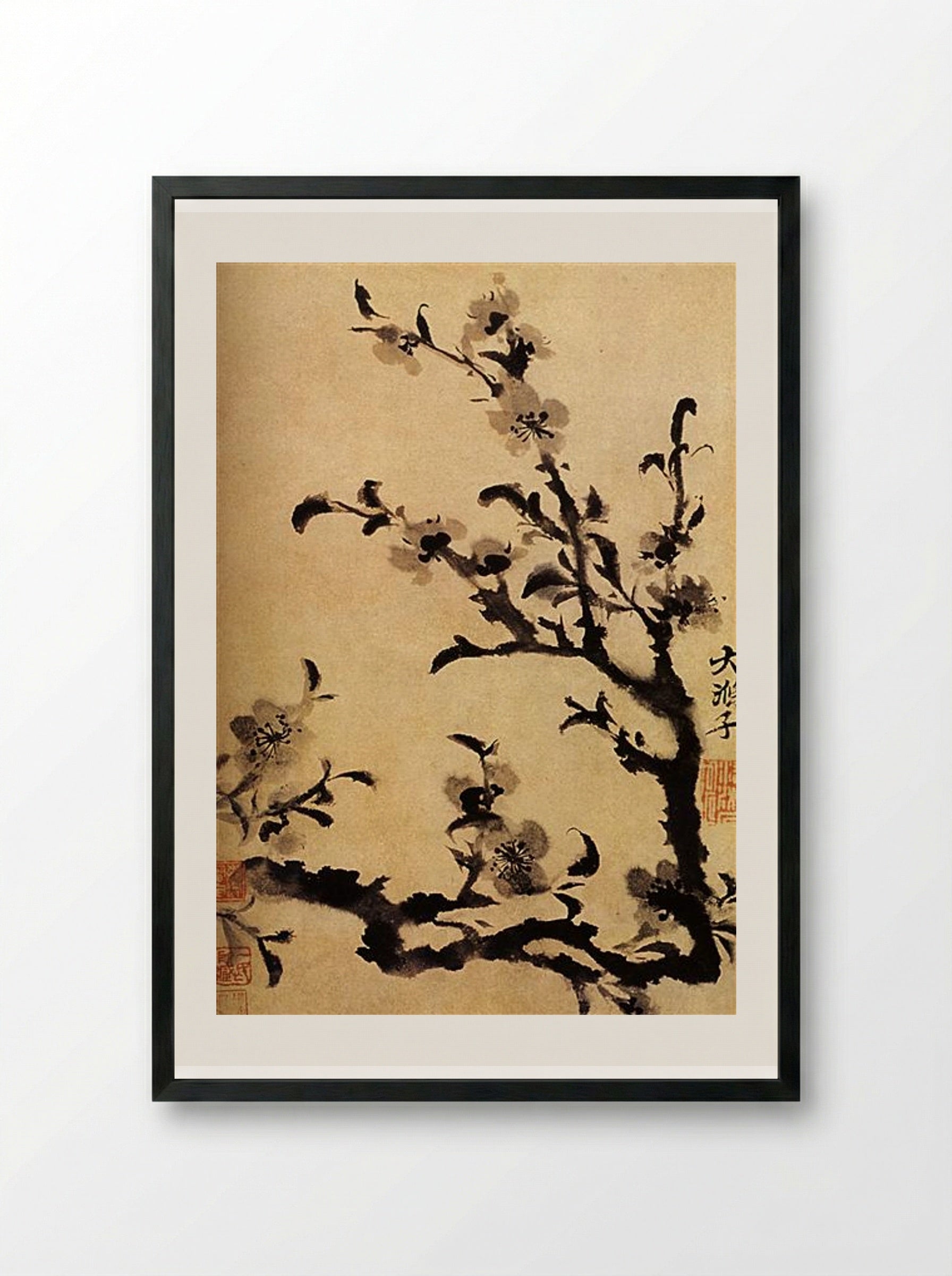 Flowery Branch - Shitao - Framed Print Black
