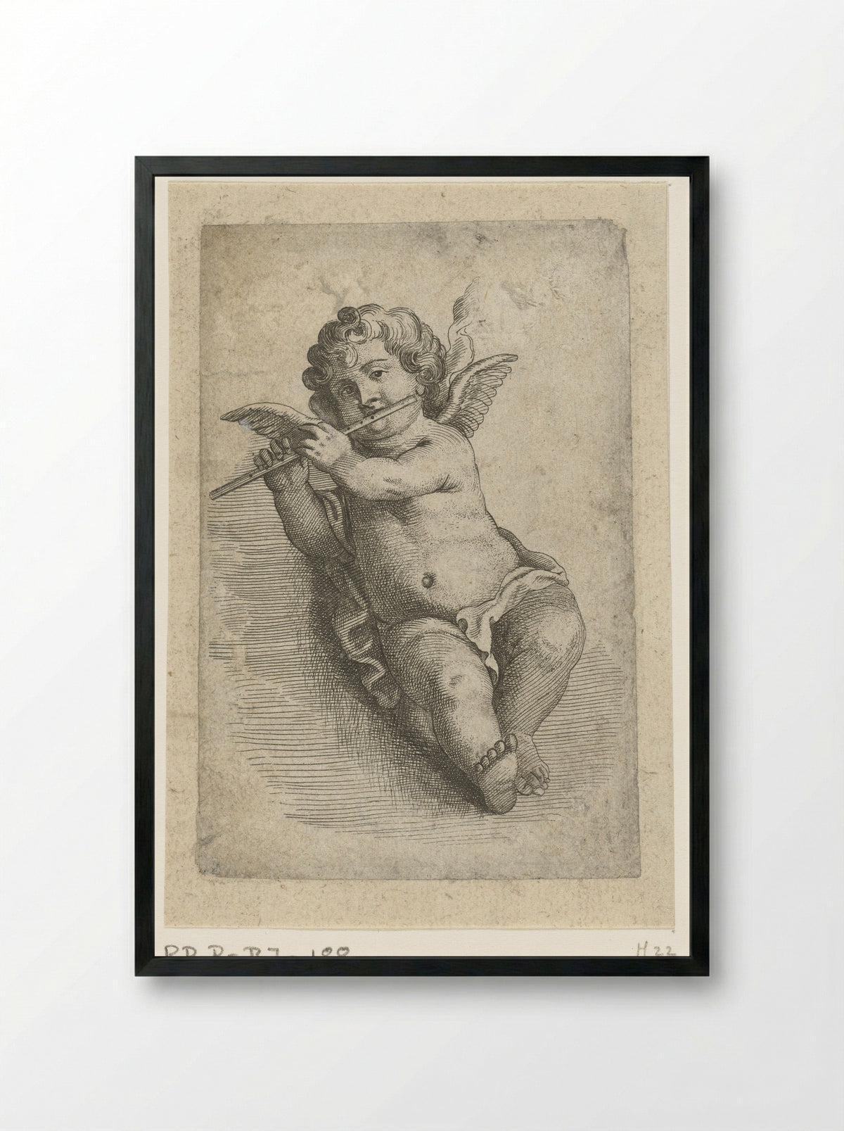 Fluit spelend engeltje - Pieter van Avont - Framed Print Black