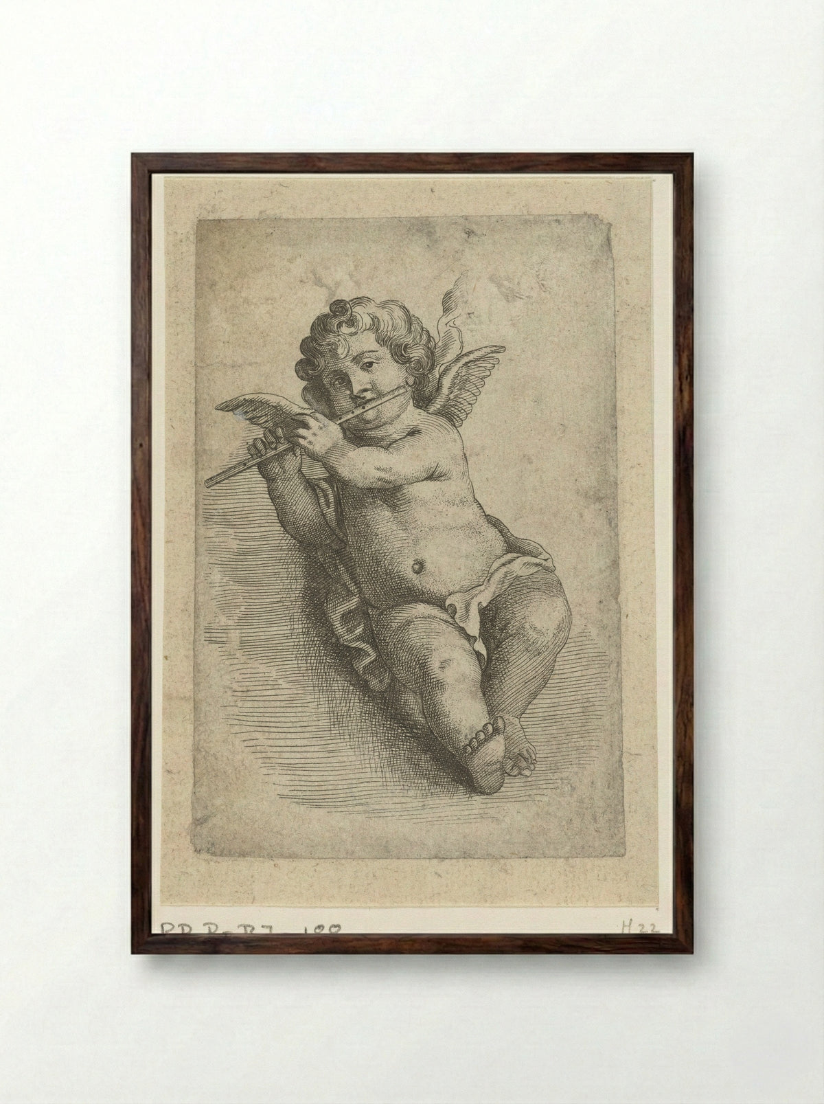 Fluit spelend engeltje - Pieter van Avont - Framed Print Dark Wood
