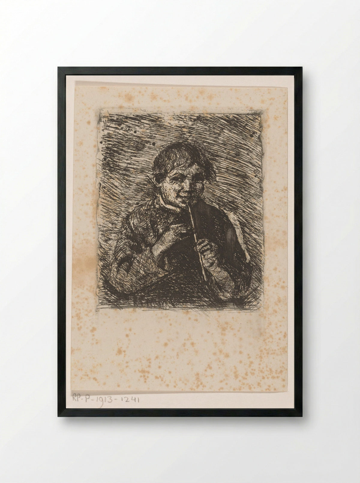 Fluitspelende jongen - Marinus van der Maarel - Framed Print Black