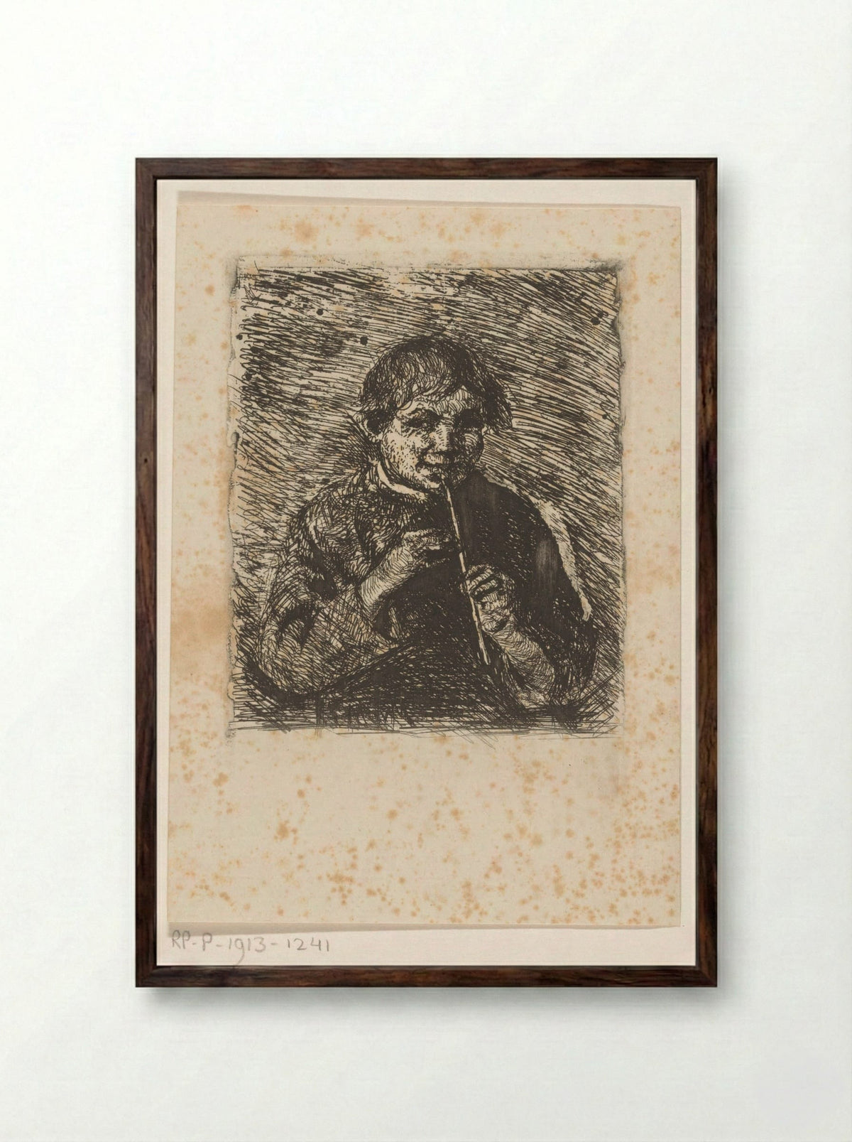 Fluitspelende jongen - Marinus van der Maarel - Framed Print Dark Wood