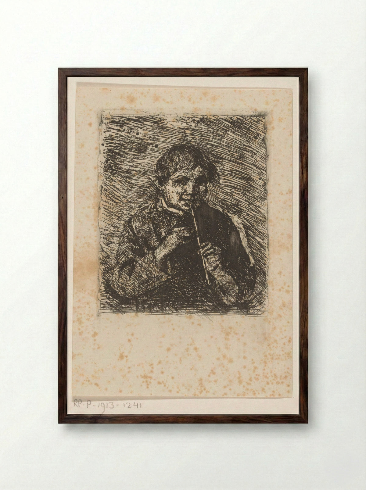 Fluitspelende jongen - Marinus van der Maarel - Framed Print Dark Wood