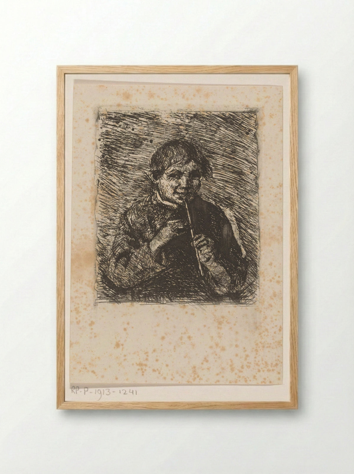 Fluitspelende jongen - Marinus van der Maarel - Framed Print Wood