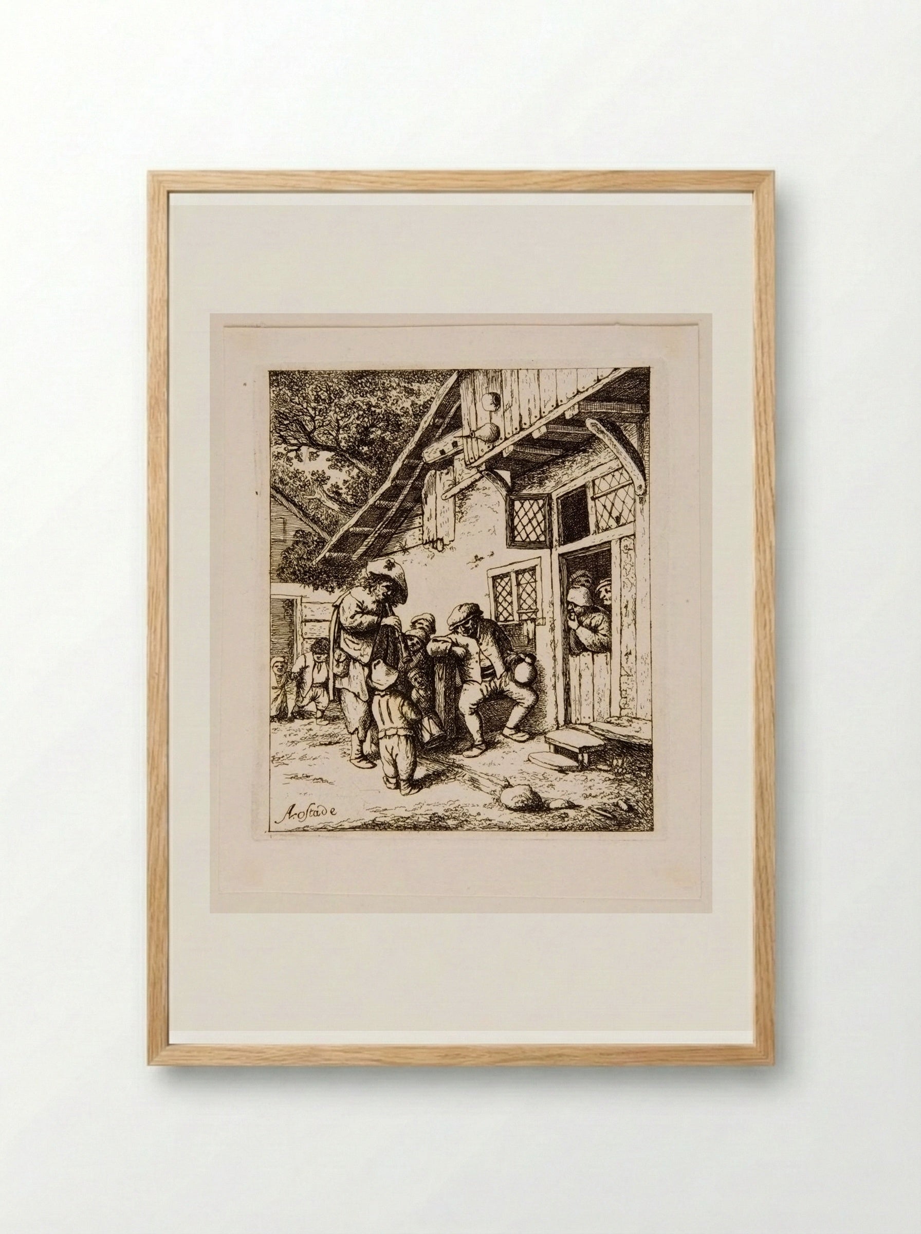 Flute Player and Drummer Boy in front of a House - David Deuchar - Framed Print Wood