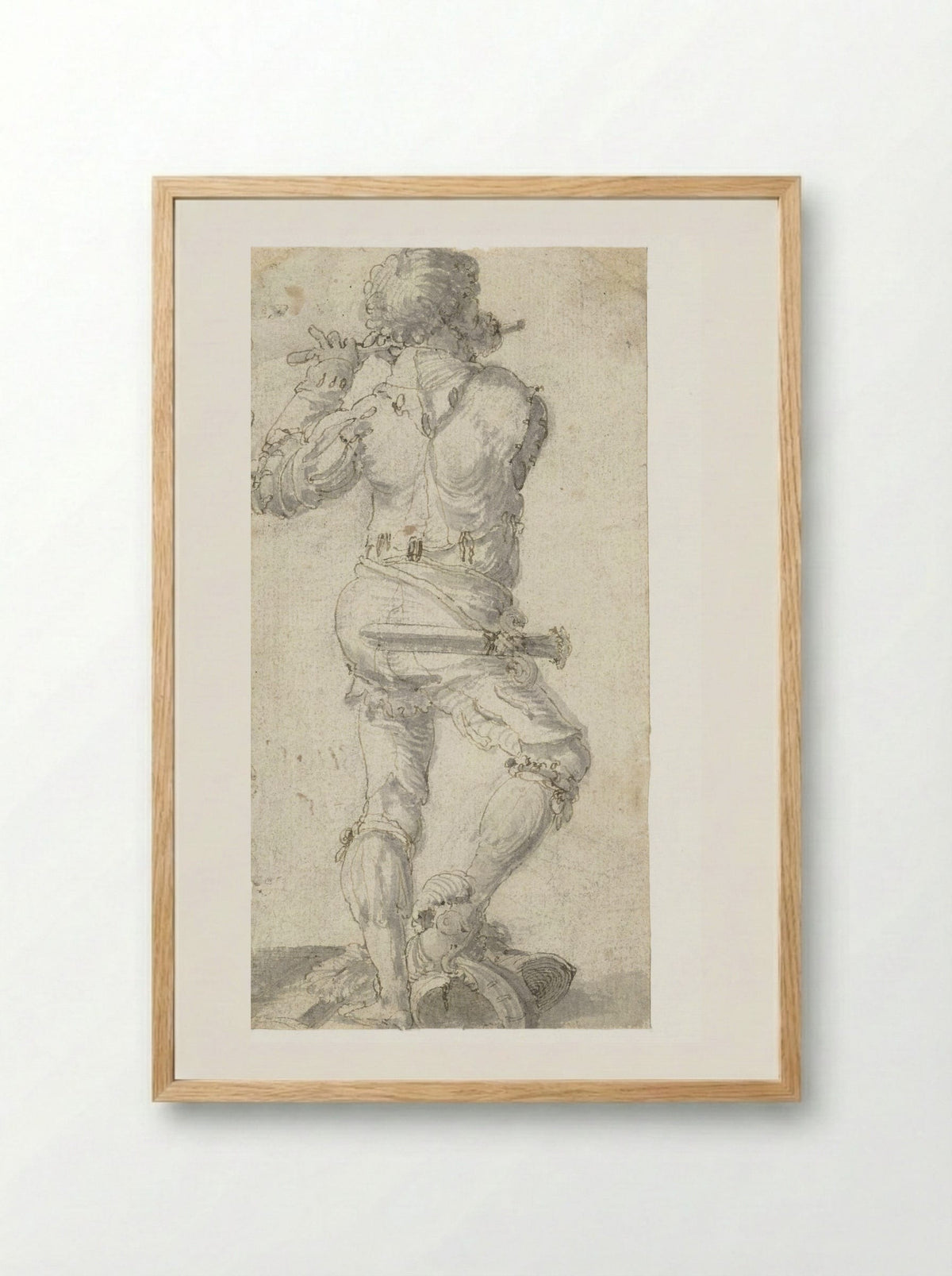 Flute Player with Right Foot on a Helmet, Seen from the Back - Aertgen Claesz. van Leyden - Framed Print Wood