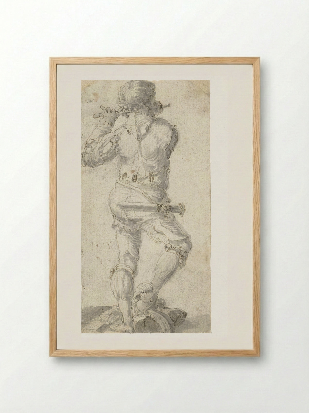 Flute Player with Right Foot on a Helmet, Seen from the Back - Aertgen Claesz. van Leyden - Framed Print Wood