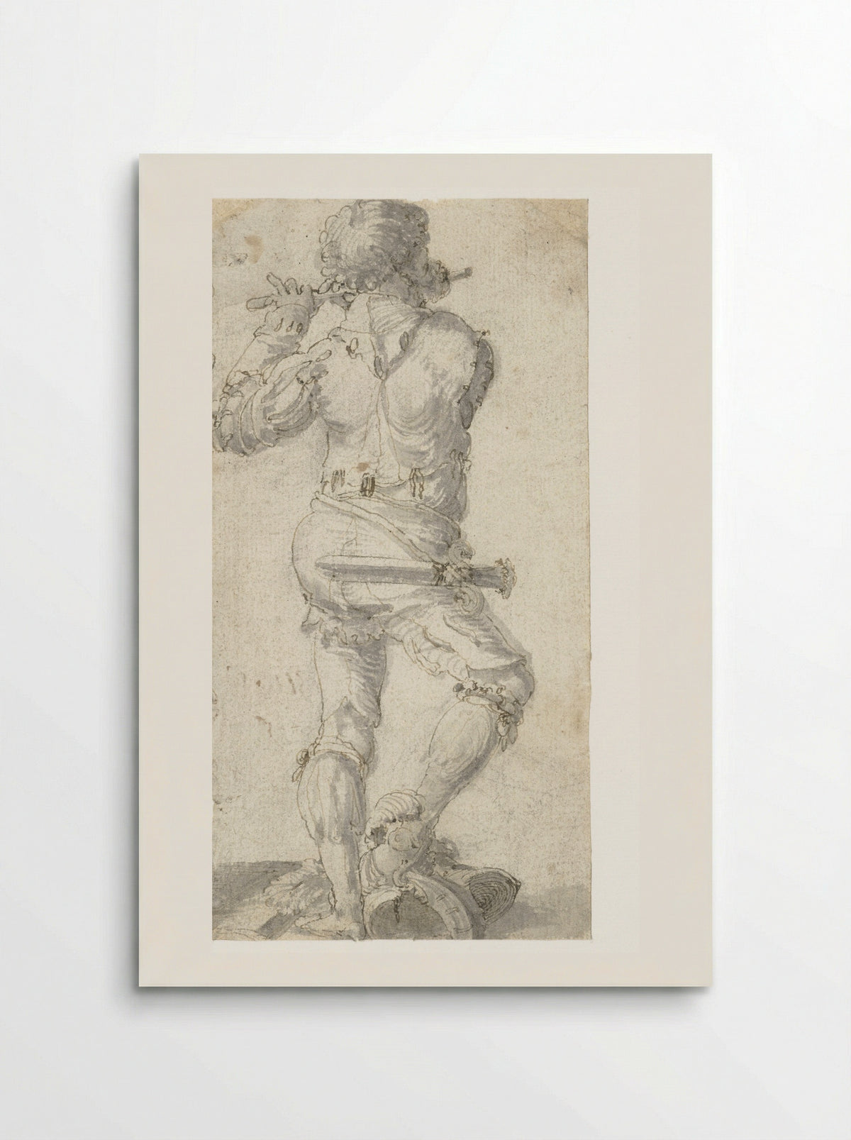 Flute Player with Right Foot on a Helmet, Seen from the Back - Aertgen Claesz. van Leyden - Poster