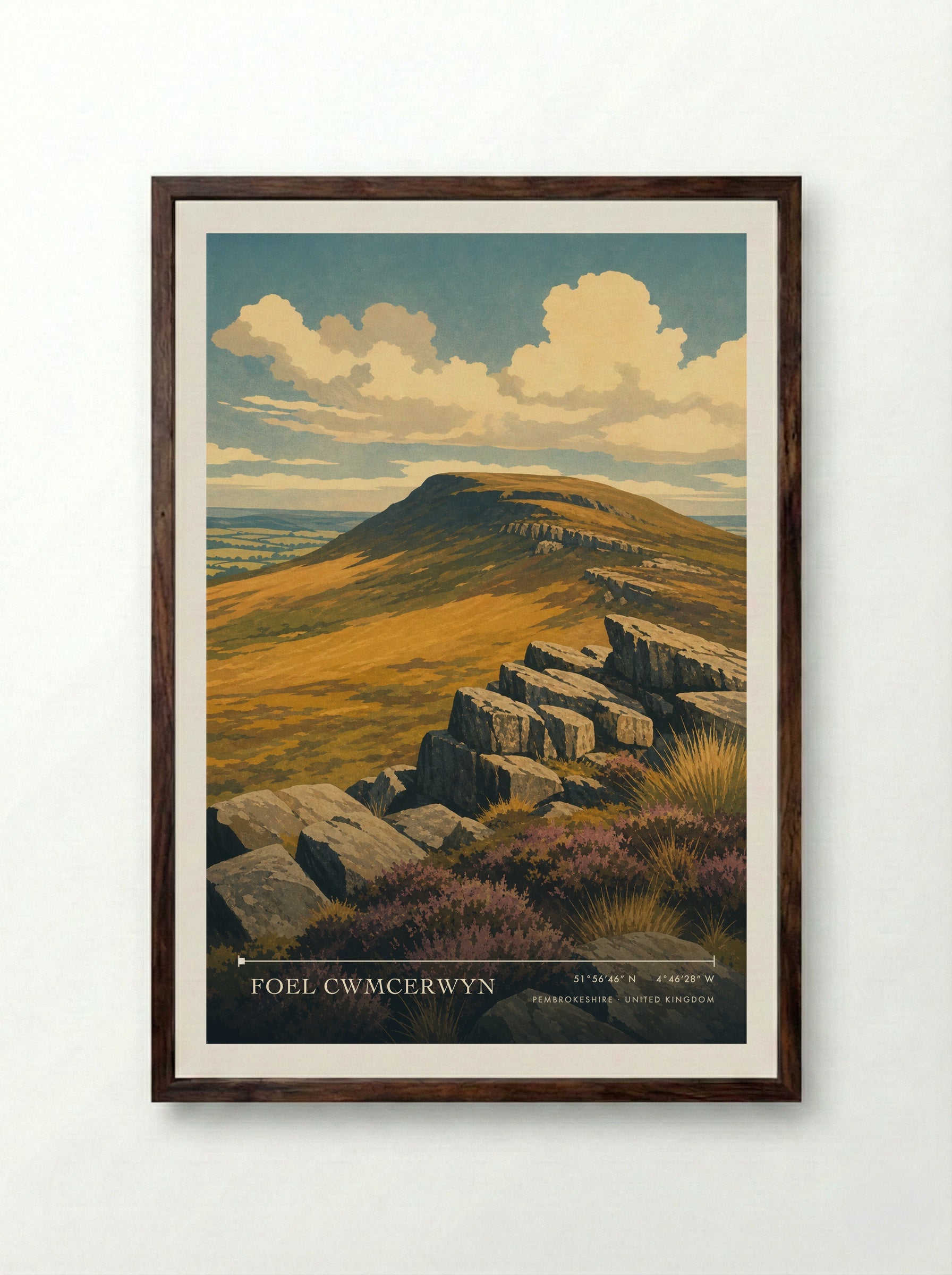 Foel Cwmcerwyn Pembrokeshire United Kingdom Travel Poster - Framed Print Dark Wood