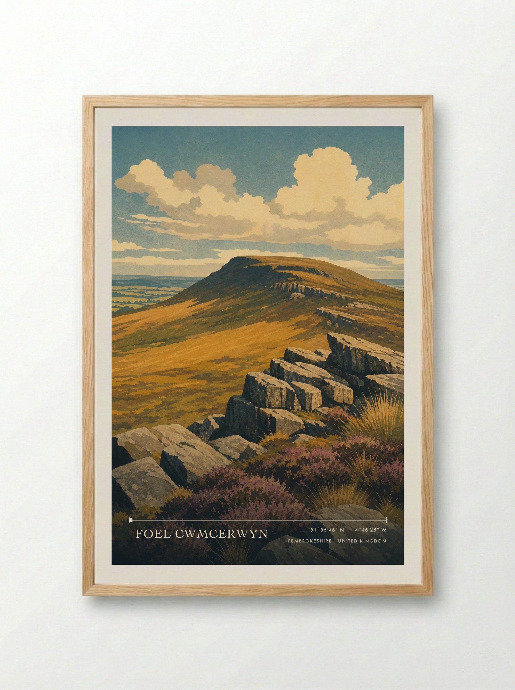 Foel Cwmcerwyn Pembrokeshire United Kingdom Travel Poster - Framed Print Wood