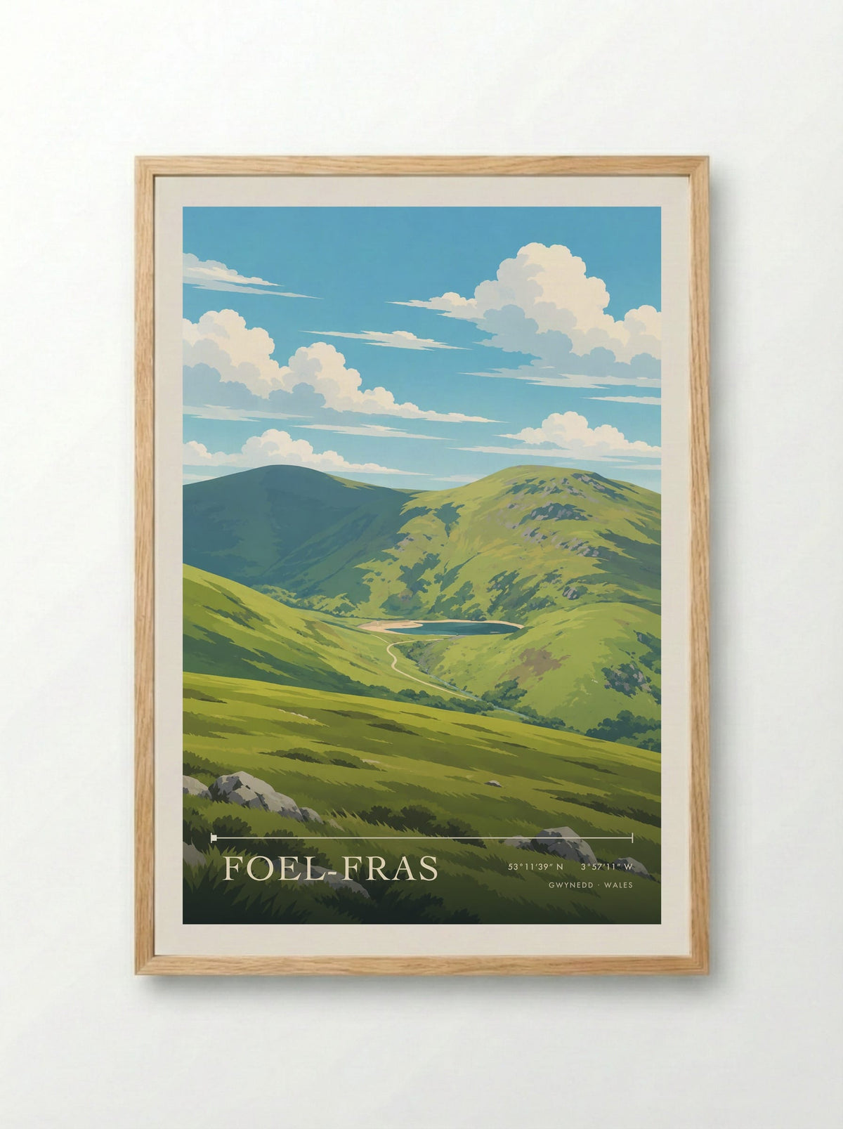Foel-fras, Gwynedd | Travel Poster - Framed Print Wood