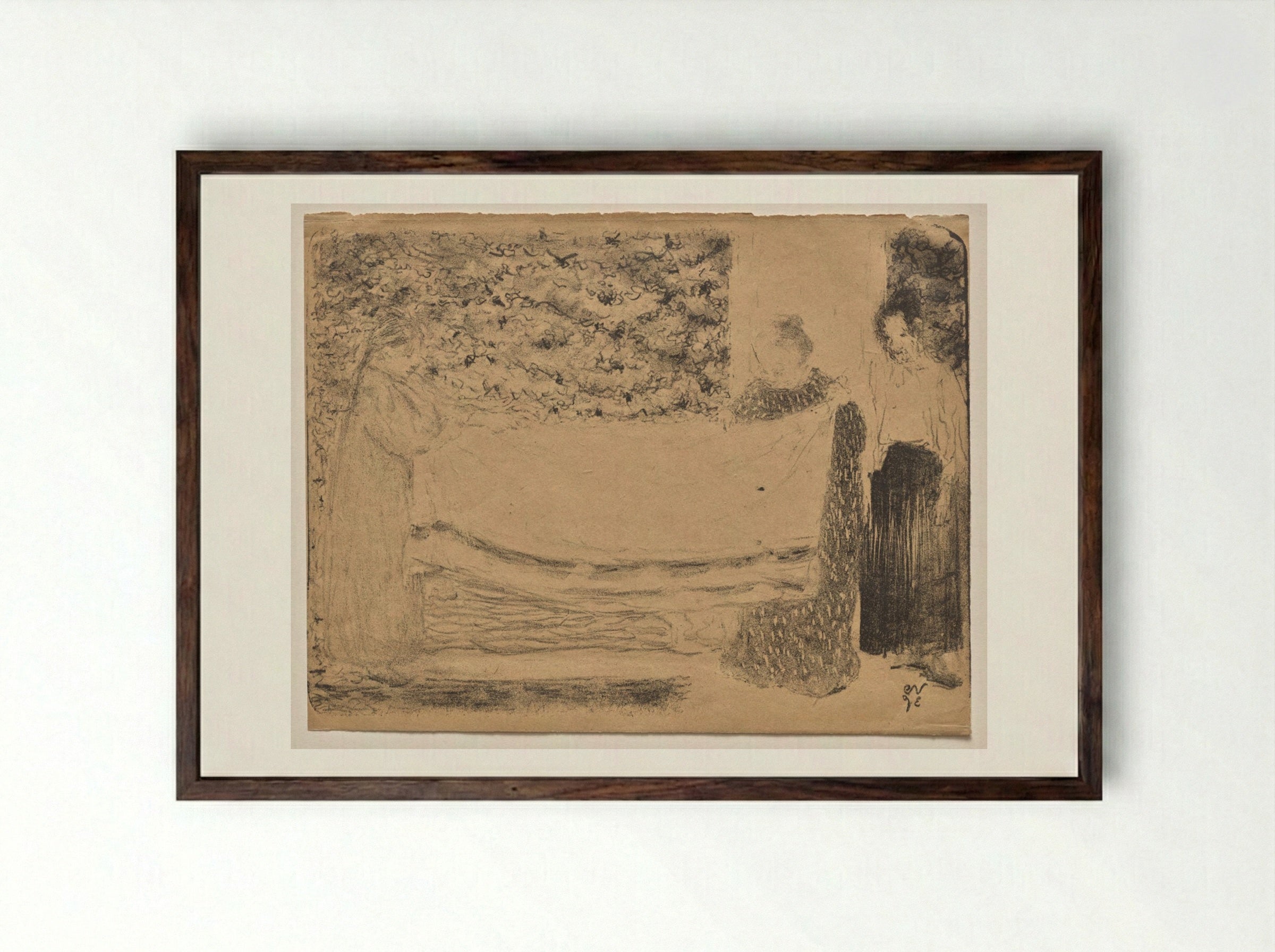 Folding the Linen - Édouard Vuillard - Framed Print Dark Wood