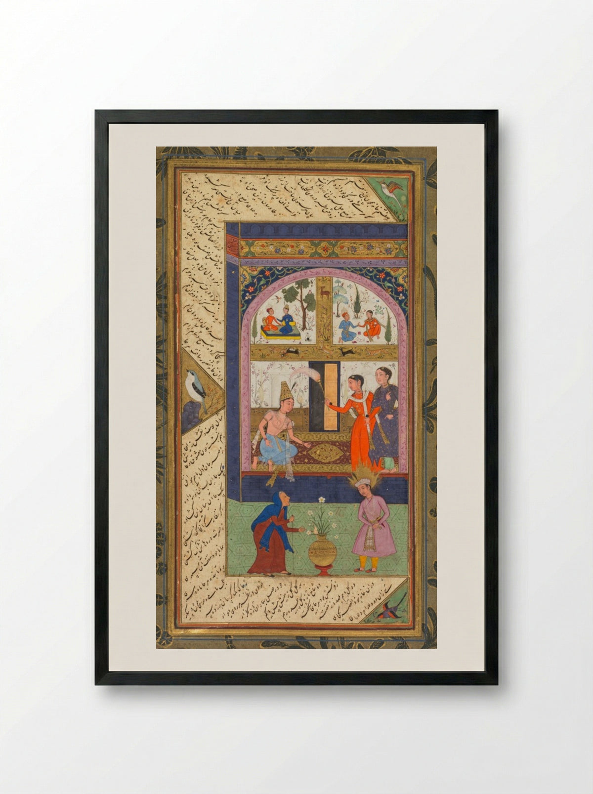Folios A and B from the Five Treasures (Panj Ganj) of Jami - Mushfiq - Framed Print Black