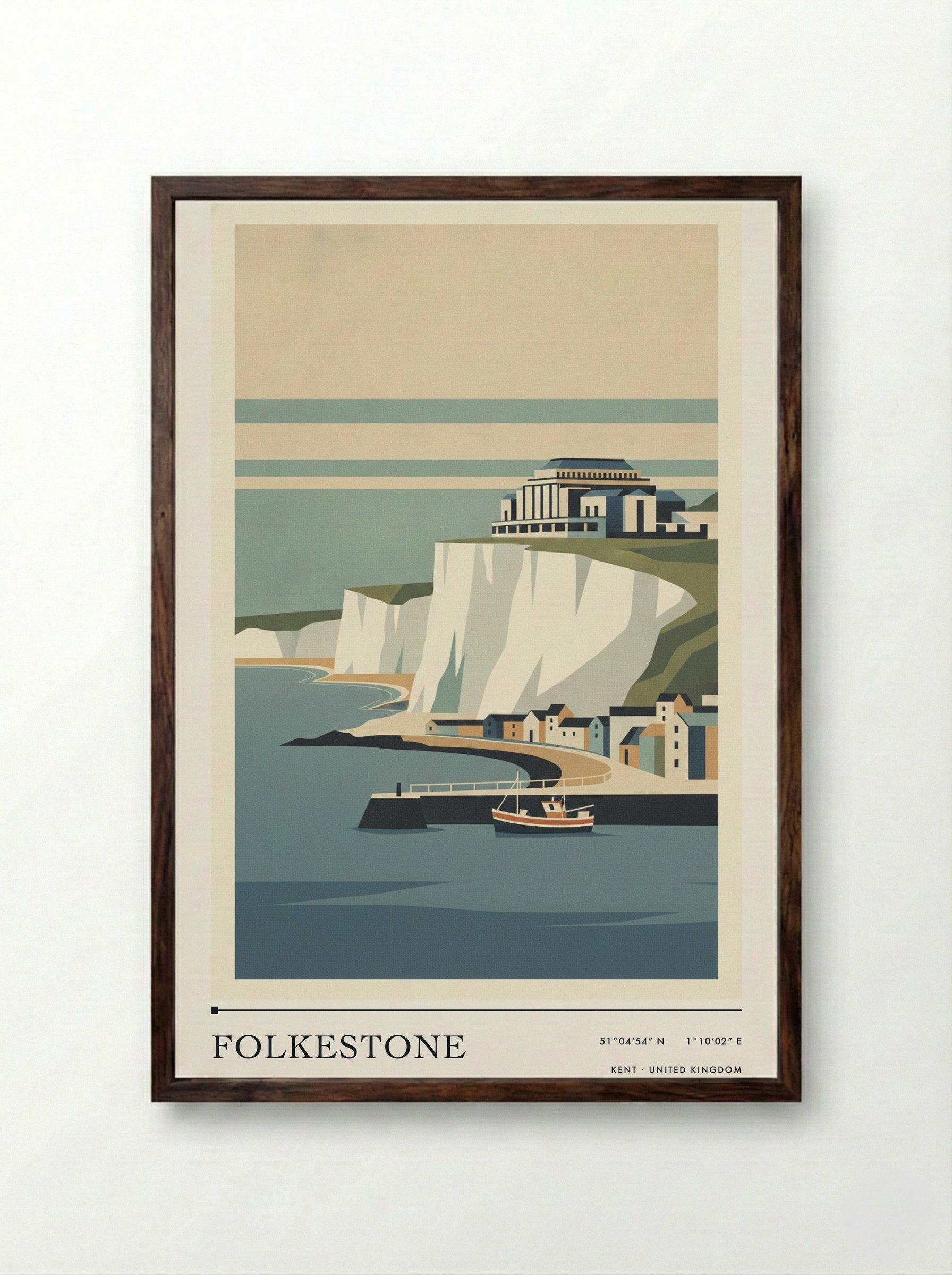 Folkestone Kent United Kingdom Travel Poster - Framed Print Dark Wood