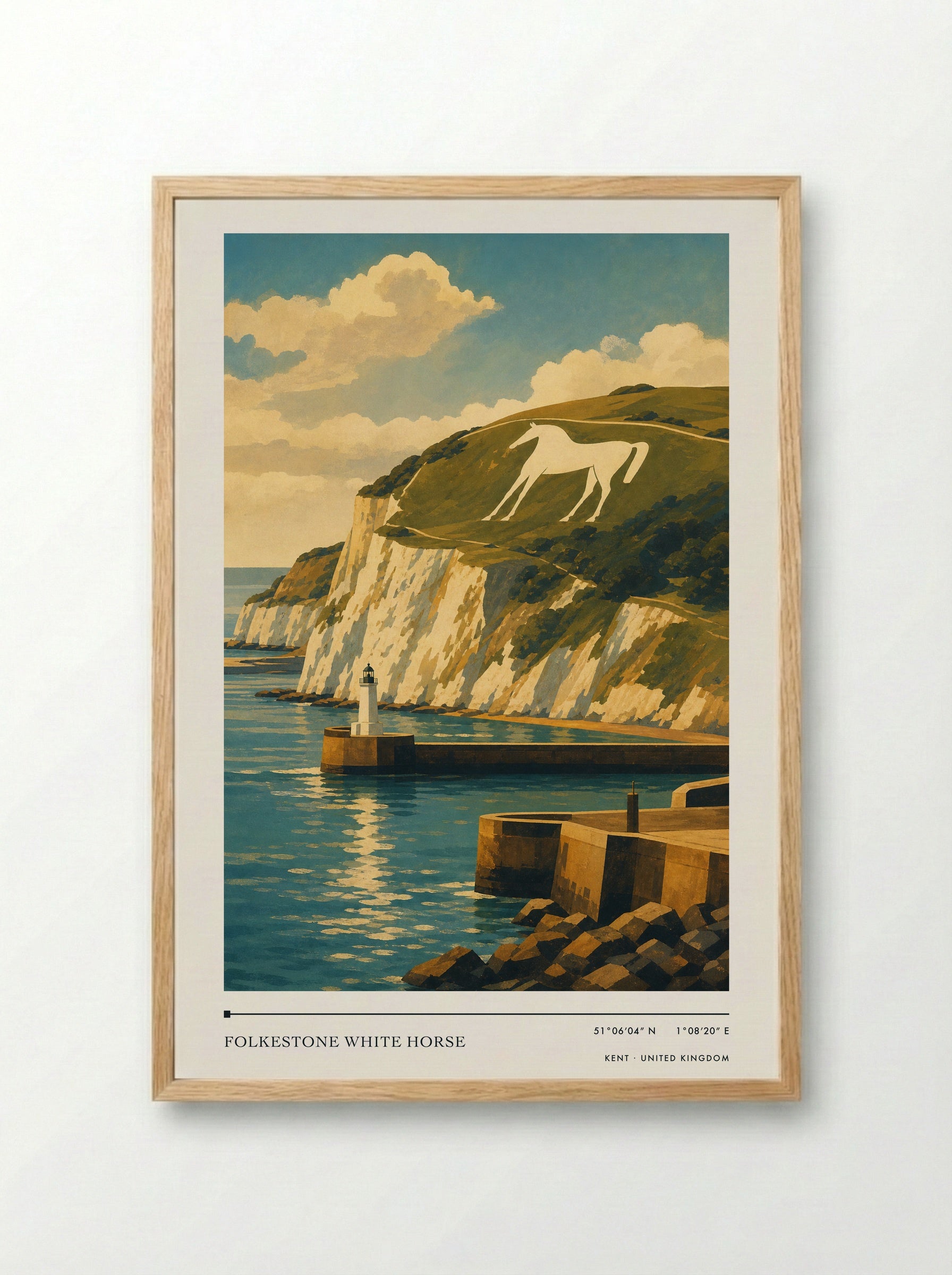 Folkestone White Horse Kent United Kingdom Travel Poster - Framed Print Wood