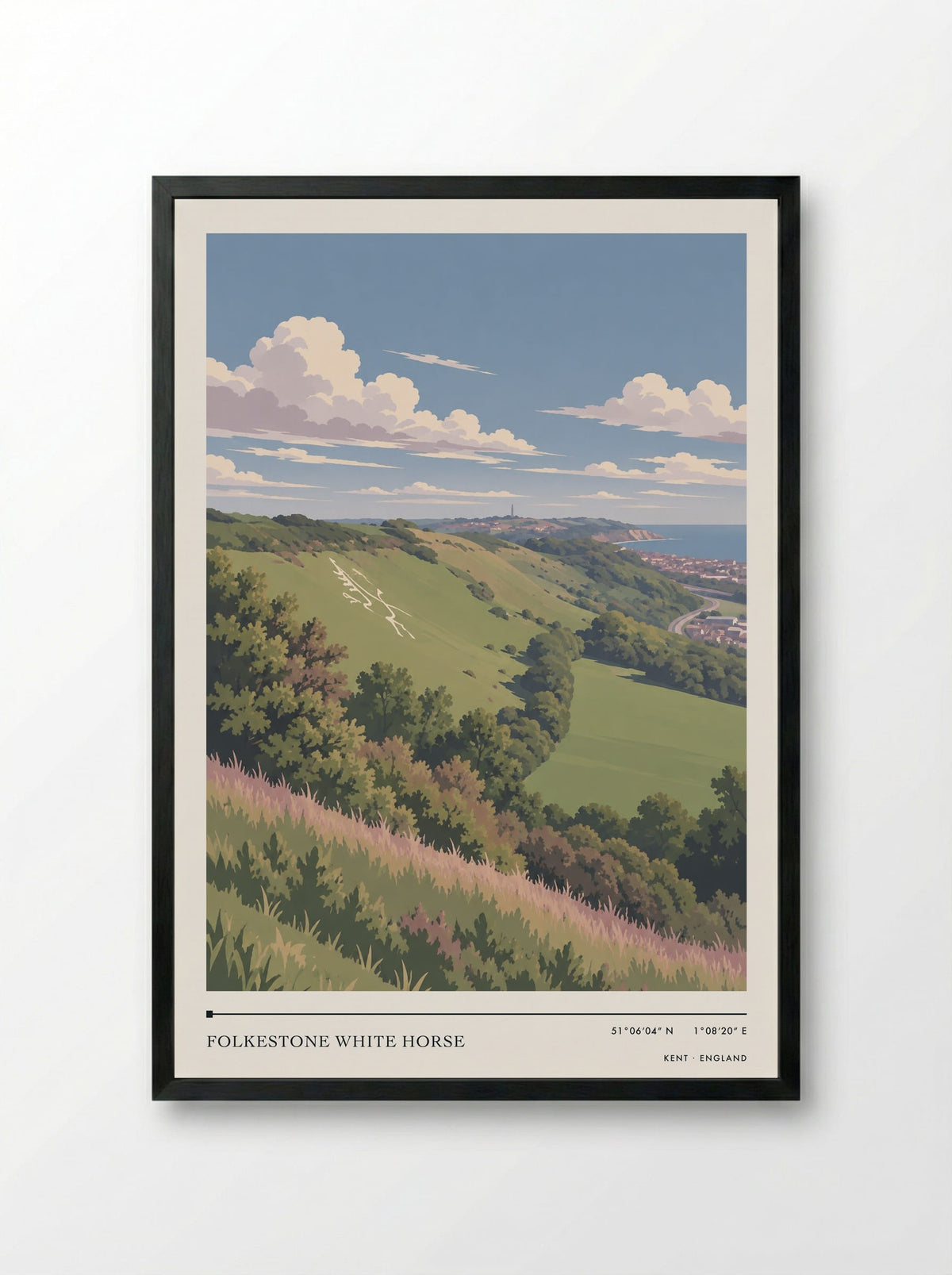 Folkestone White Horse, Kent | Travel Poster - Framed Print Black