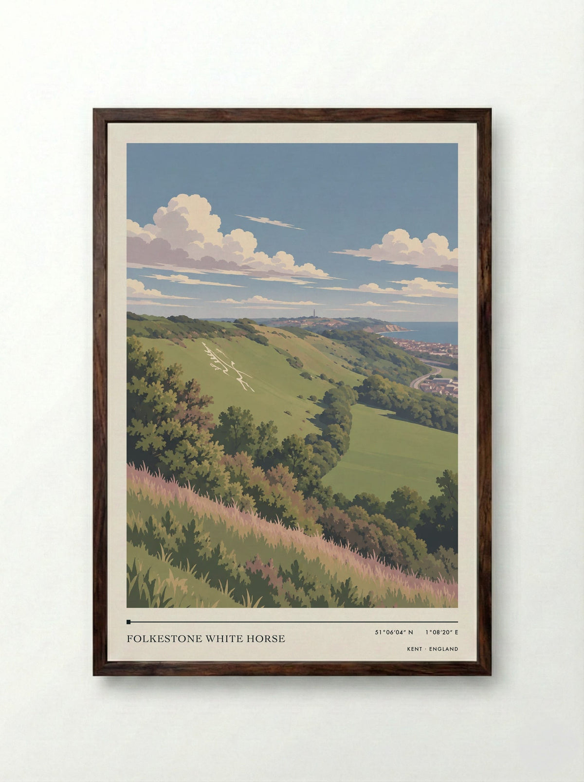 Folkestone White Horse, Kent | Travel Poster - Framed Print Dark Wood