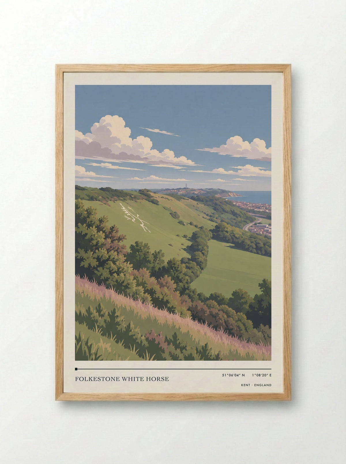 Folkestone White Horse, Kent | Travel Poster - Framed Print Wood