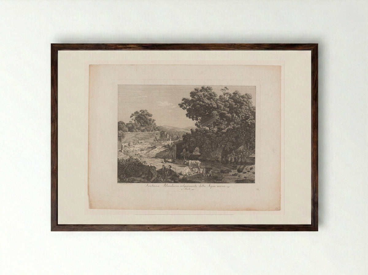 Fontana Blandusia, volgarmente detta Aqua aurea a Tivoli - Johann Friedrich Frauenholz - Framed Print Dark Wood