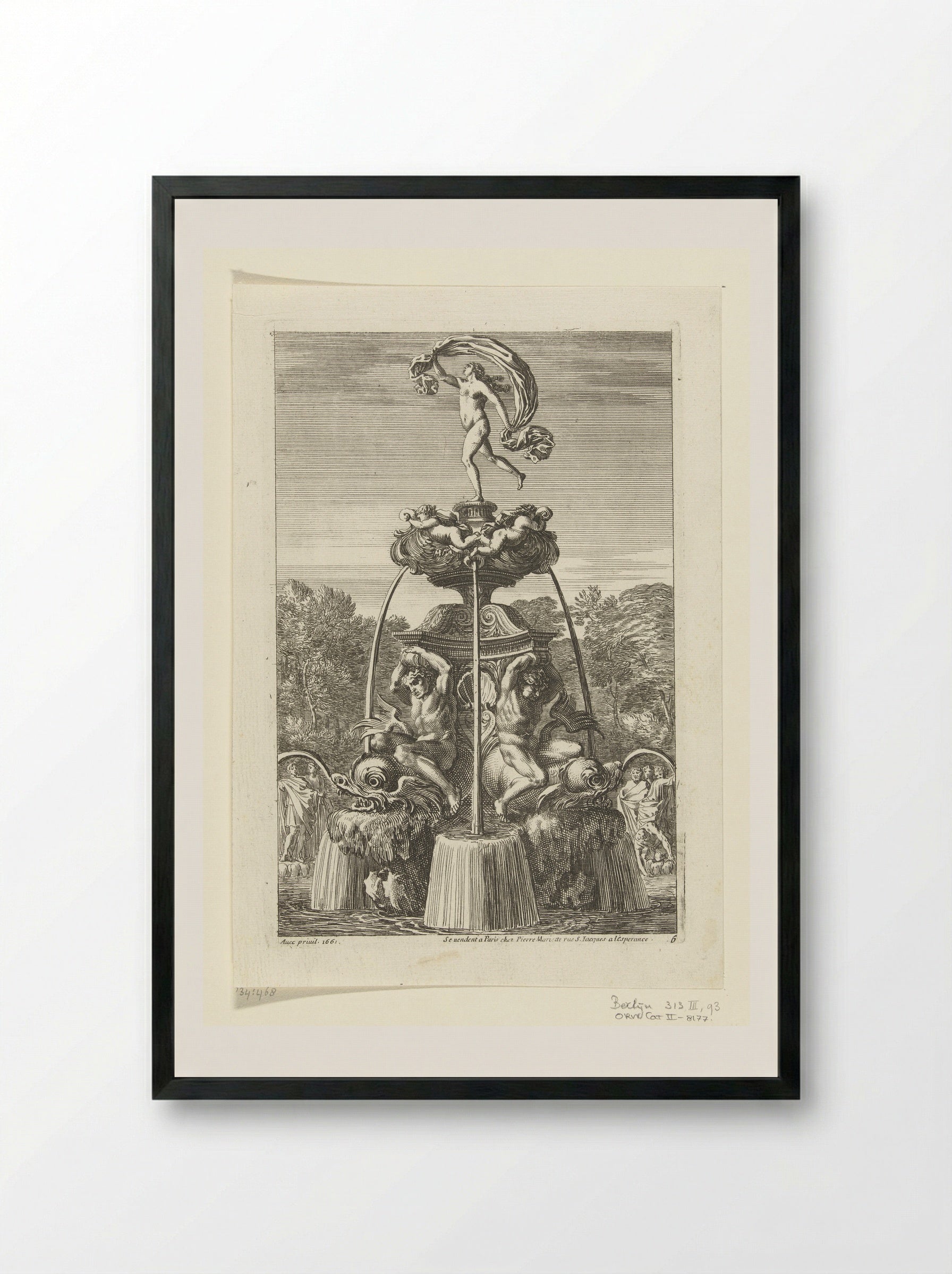 Fontein met beeld van Fortuna - Jean Lepautre - Framed Print Black