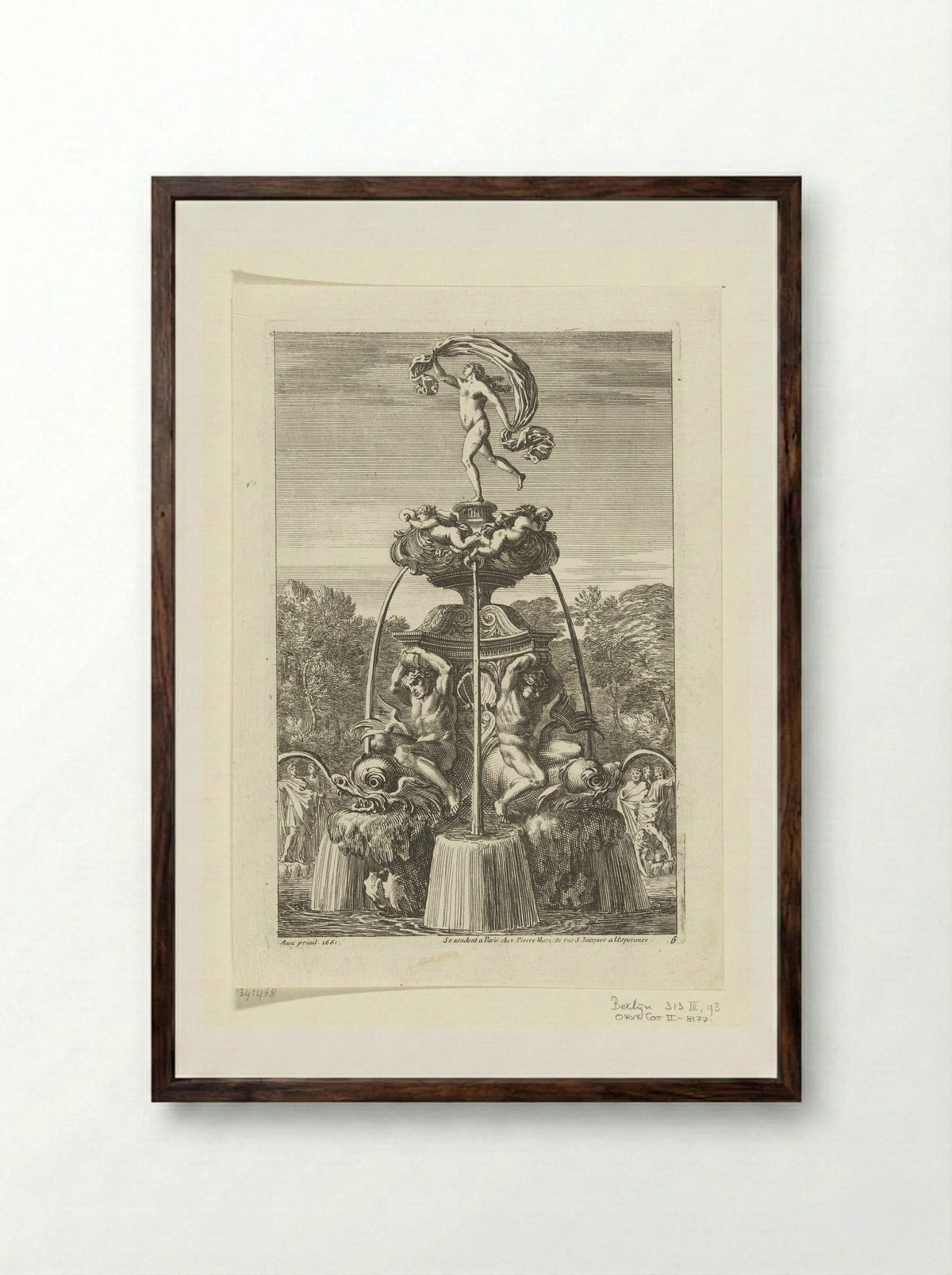Fontein met beeld van Fortuna - Jean Lepautre - Framed Print Dark Wood
