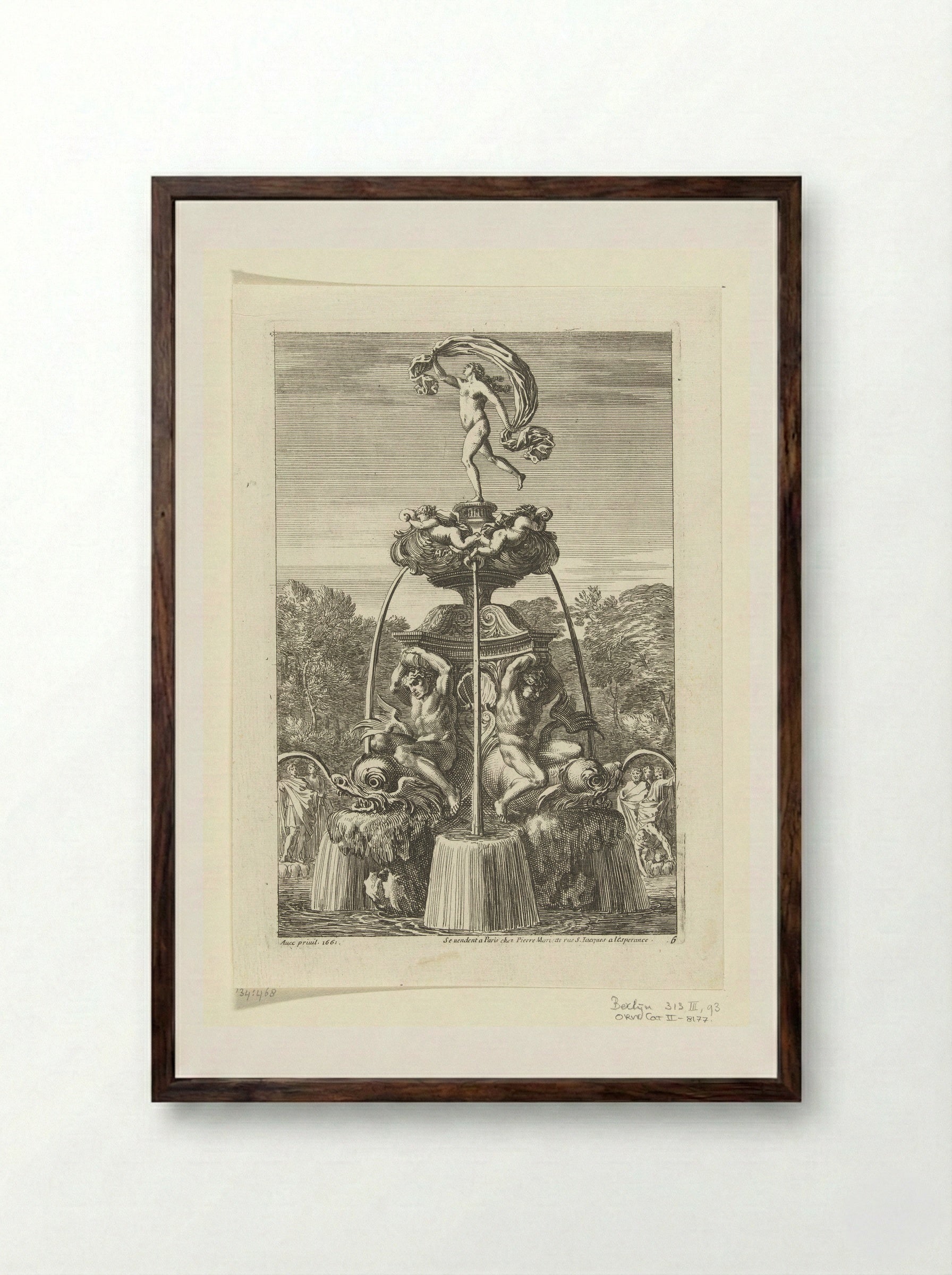 Fontein met beeld van Fortuna - Jean Lepautre - Framed Print Dark Wood