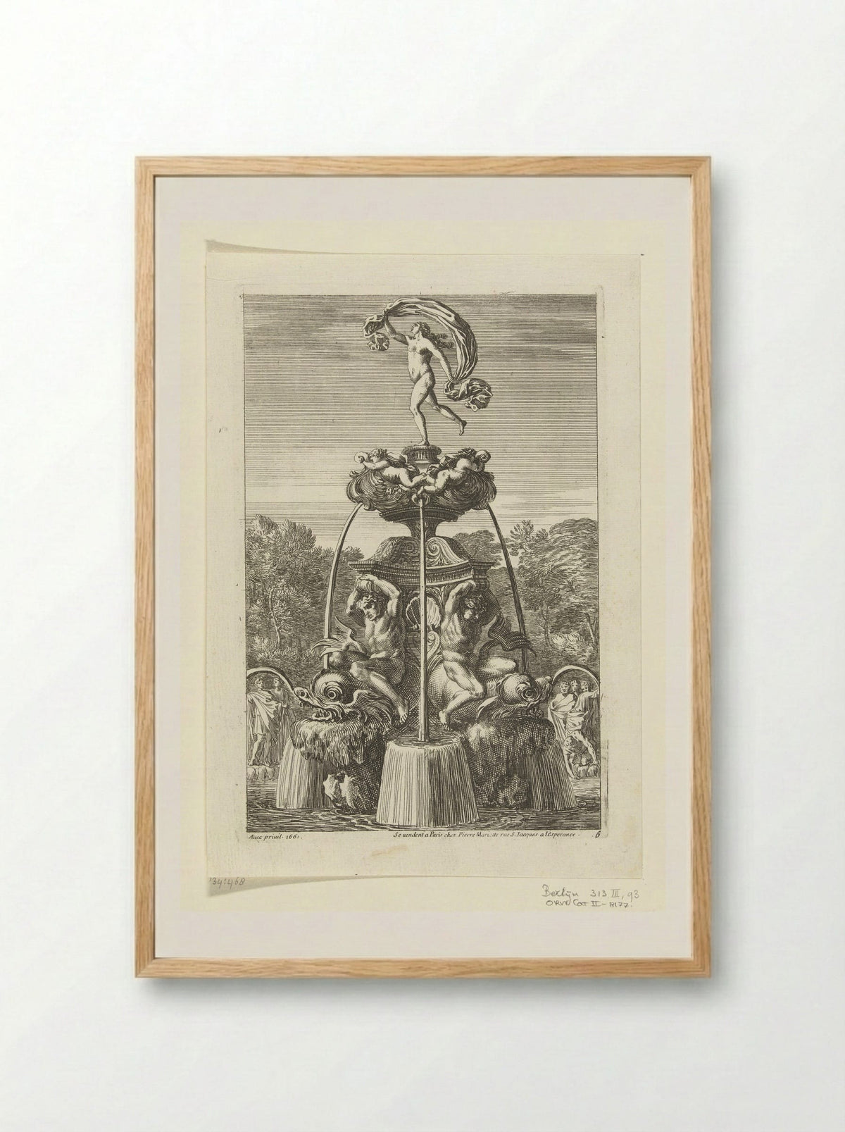 Fontein met beeld van Fortuna - Jean Lepautre - Framed Print Wood