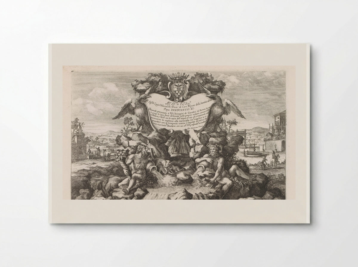 Fontein met opdracht aan en wapen van Livio Odescalchi - Giovanni Giacomo de' Rossi - Poster