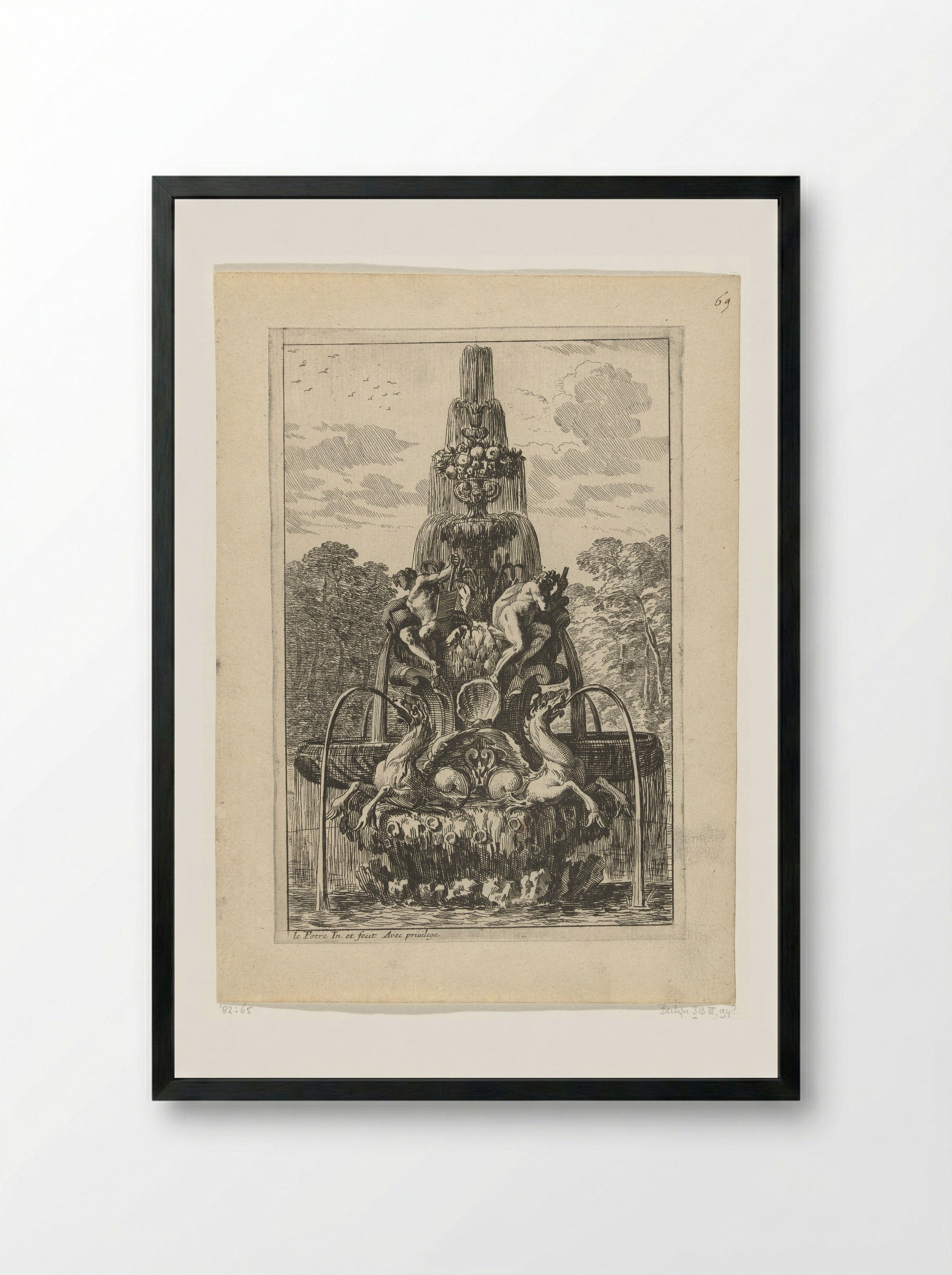 Fontein met zeepaarden - Jean Lepautre - Framed Print Black