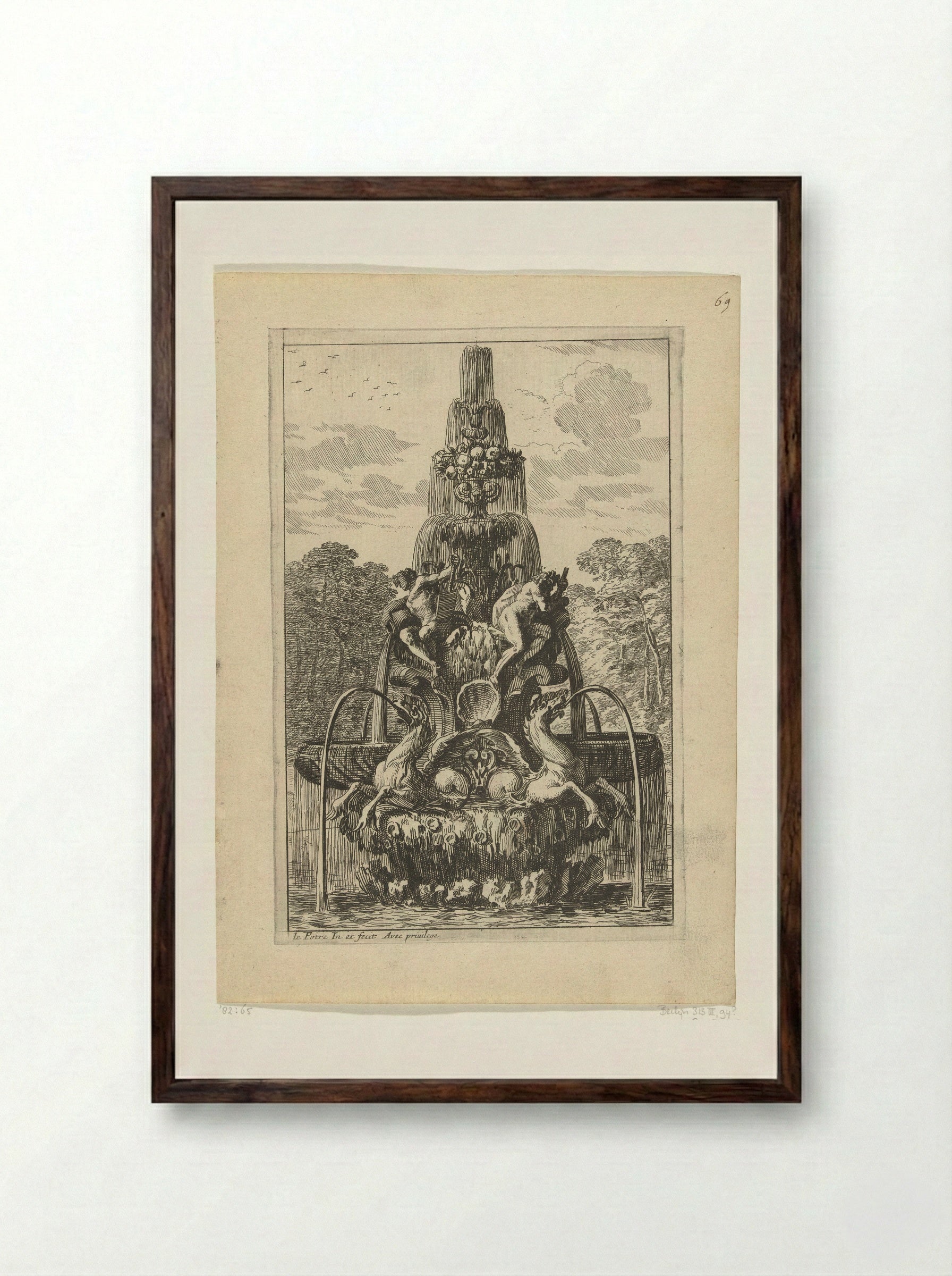 Fontein met zeepaarden - Jean Lepautre - Framed Print Dark Wood