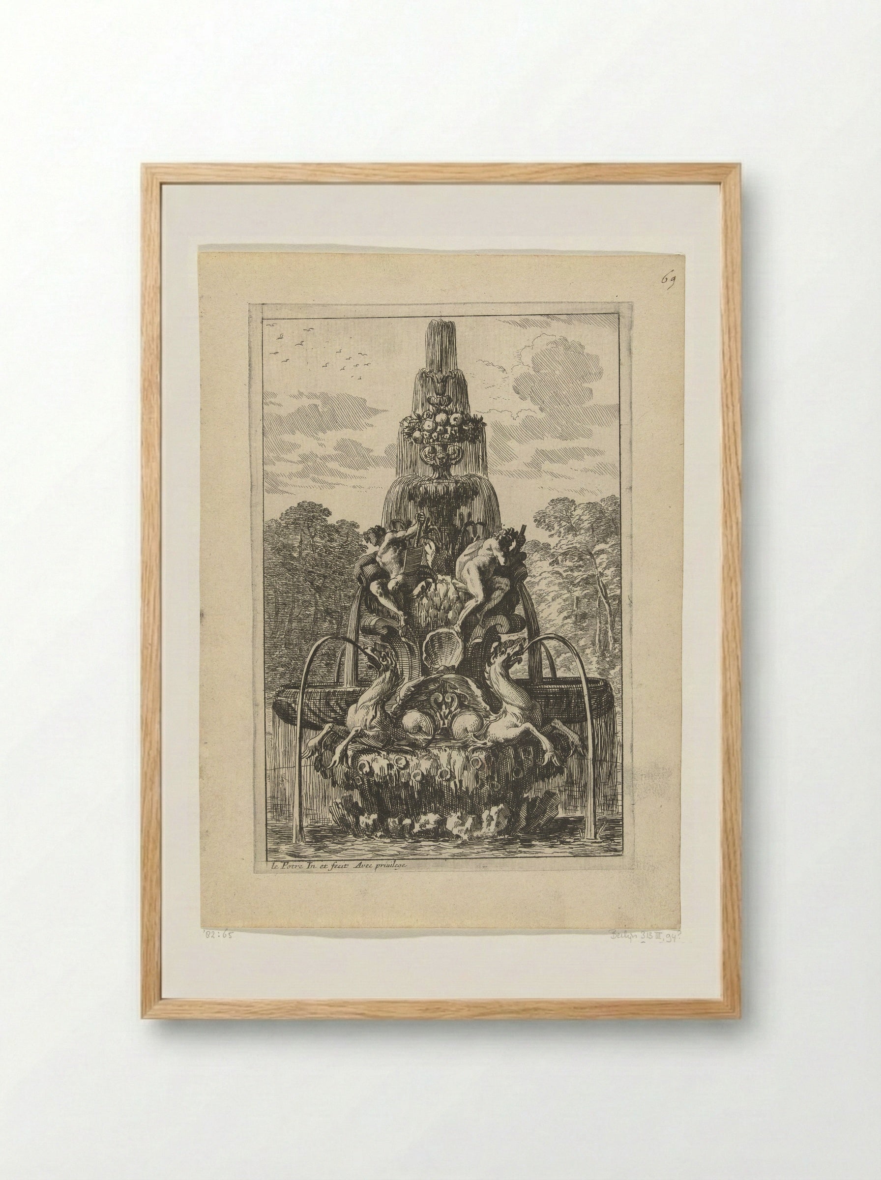 Fontein met zeepaarden - Jean Lepautre - Framed Print Wood