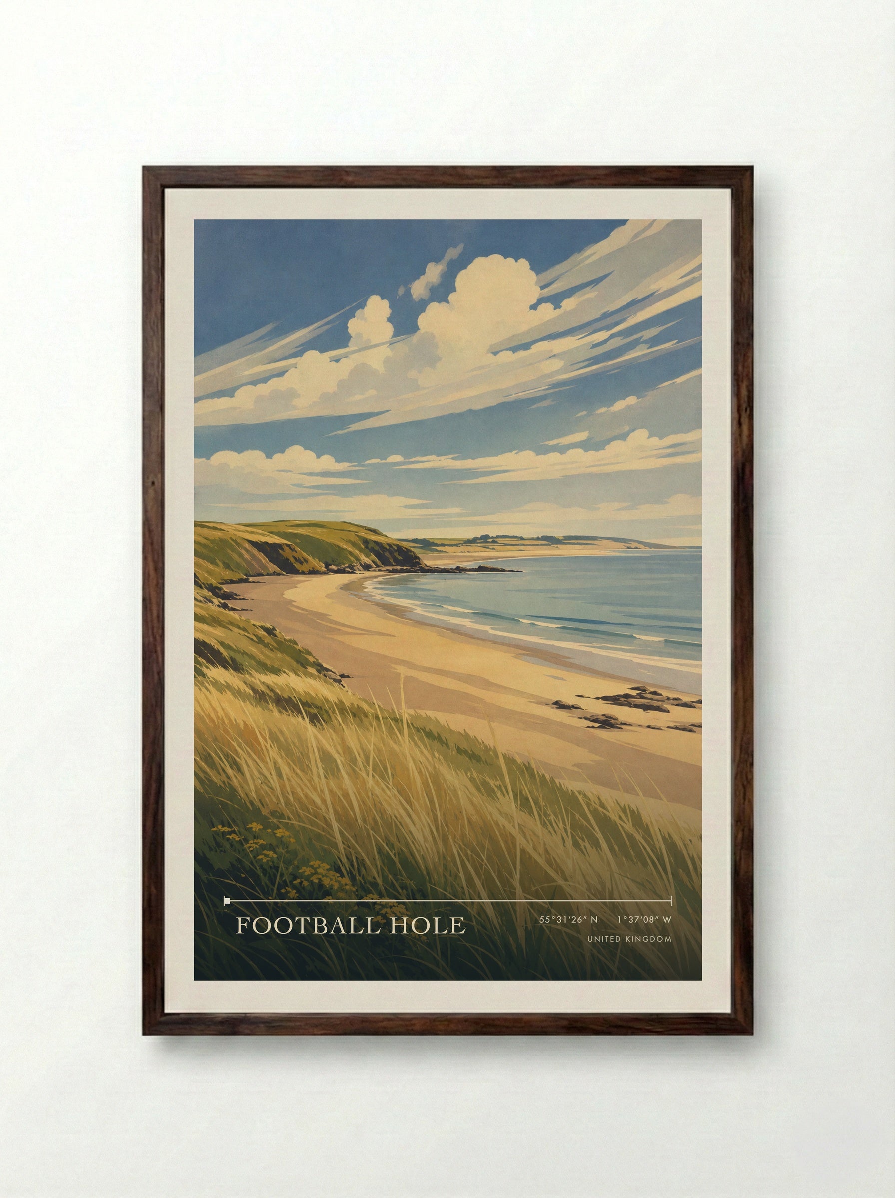 Football Hole United Kingdom Travel Poster - Framed Print Dark Wood