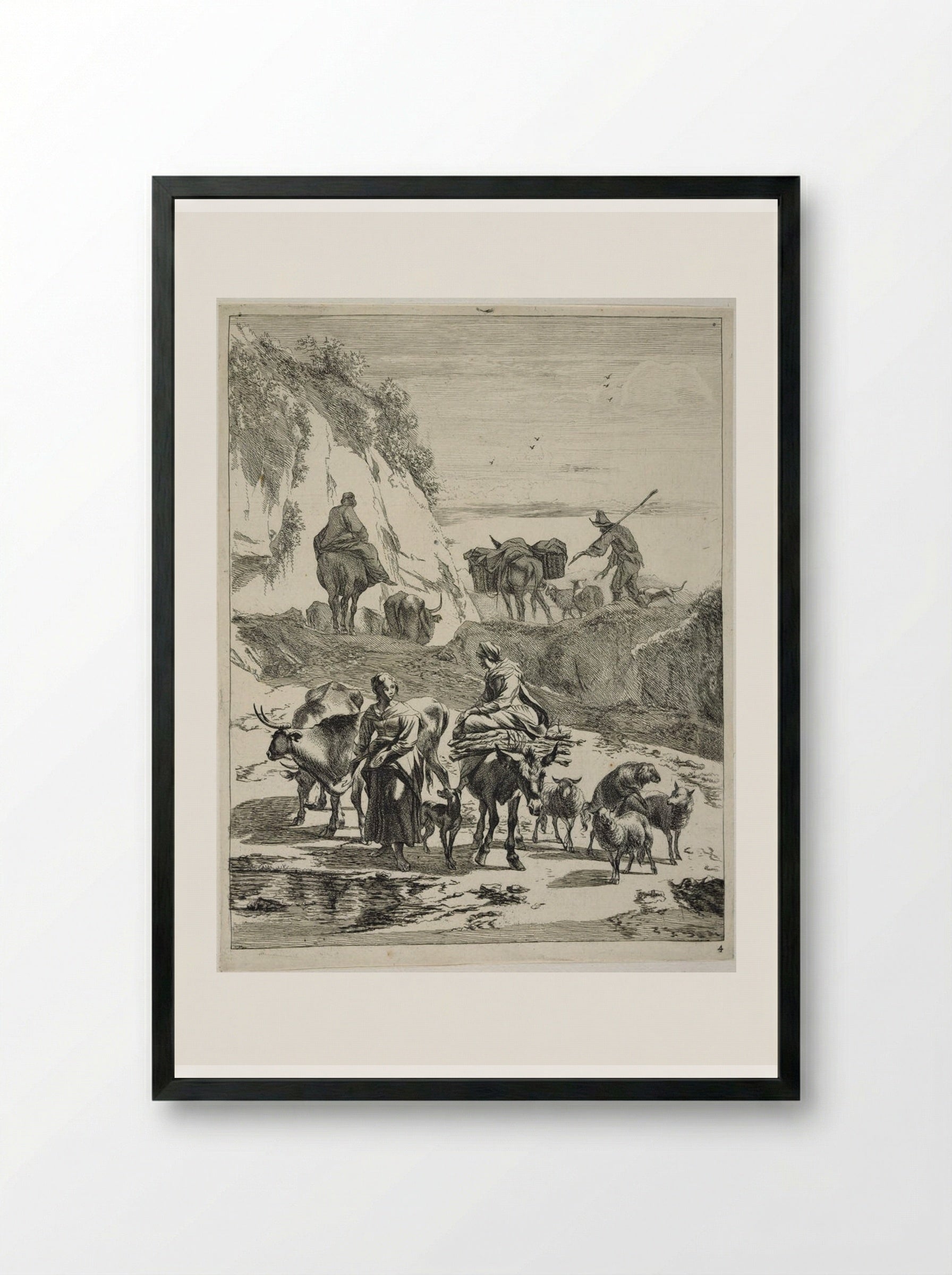 Ford at a Mountain Pass - Johannes Visscher - Framed Print Black
